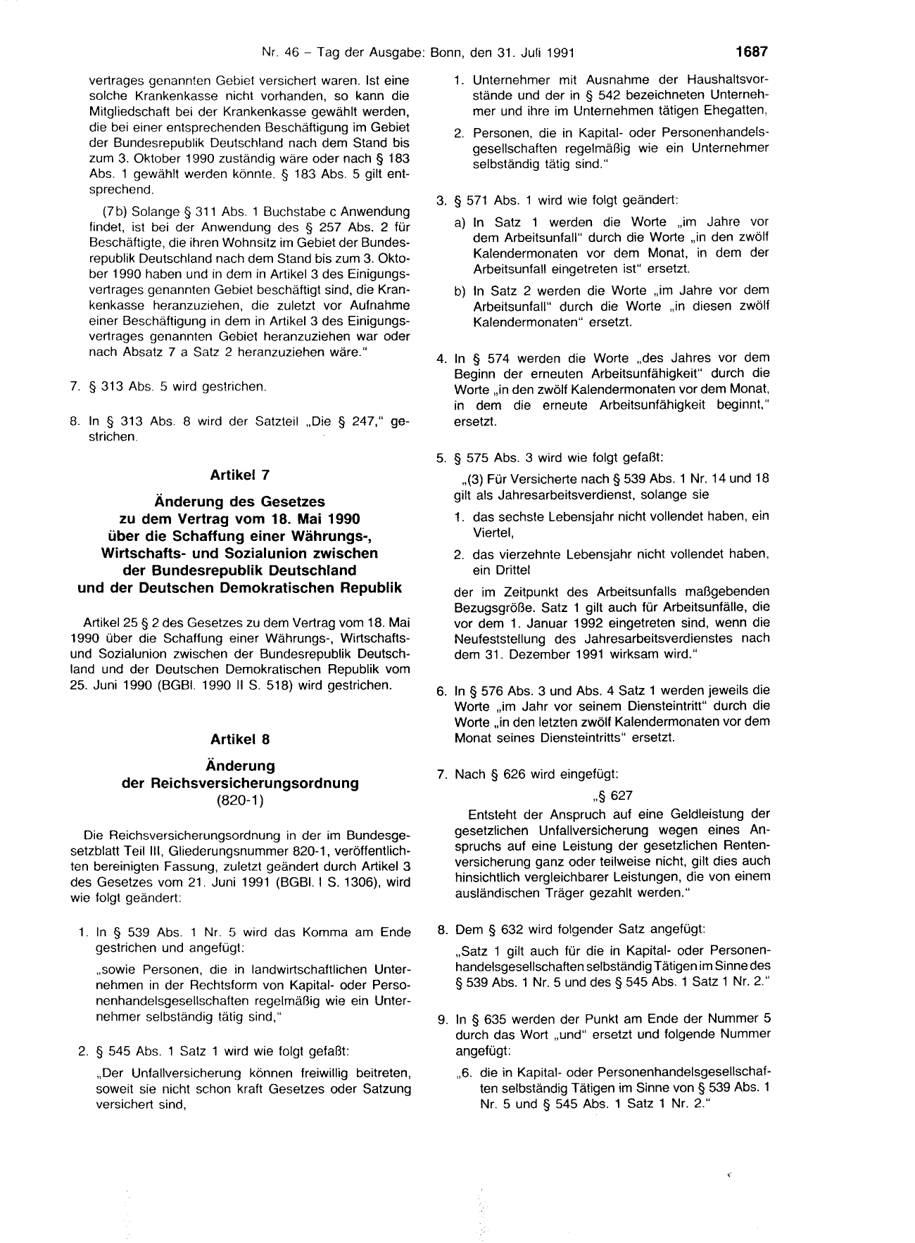 BGBl. 1991, Seite 1687 — Originalseite als Abbildung