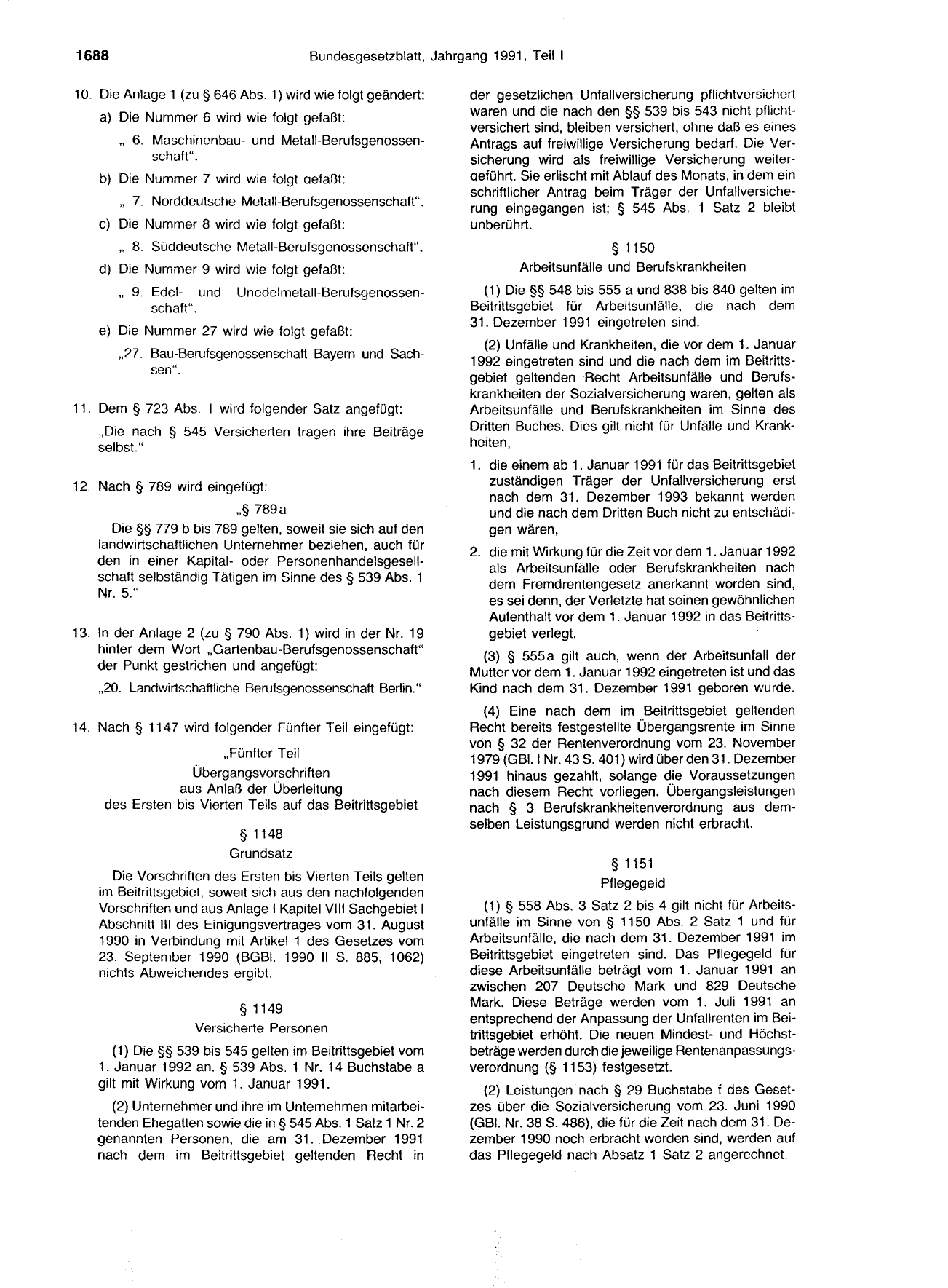BGBl. 1991, Seite 1688 — Originalseite als Abbildung