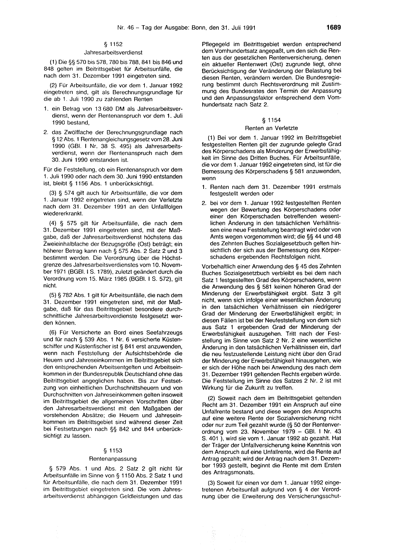 BGBl. 1991, Seite 1689 — Originalseite als Abbildung