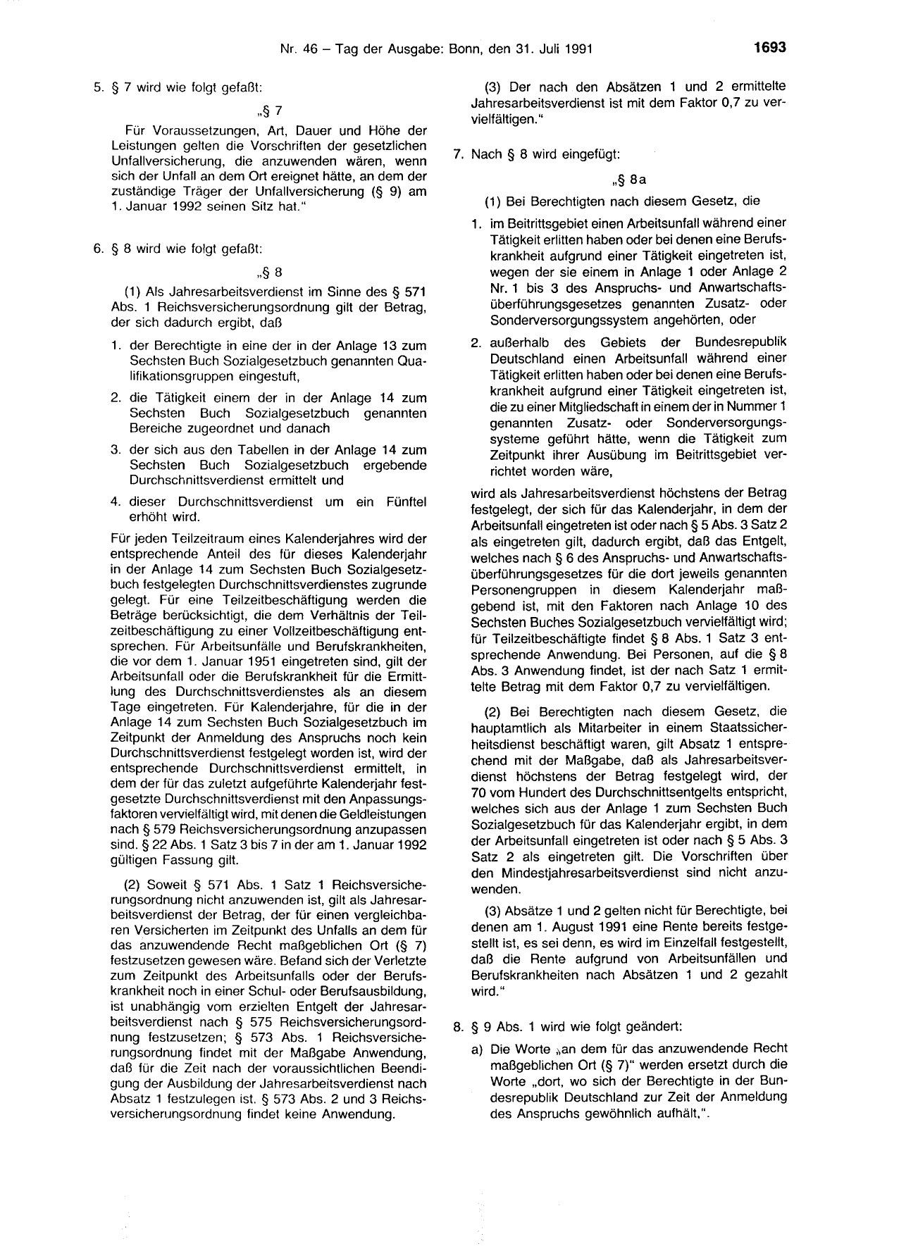 BGBl. 1991, Seite 1693 — Originalseite als Abbildung