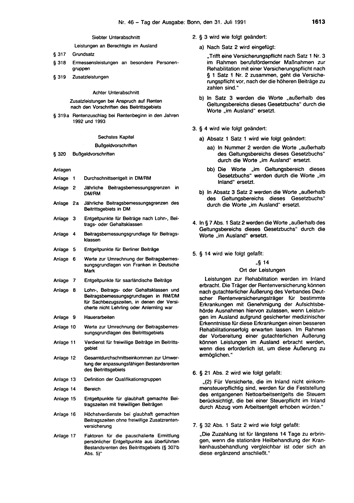 BGBl. 1991, Seite 1613 — Originalseite als Abbildung