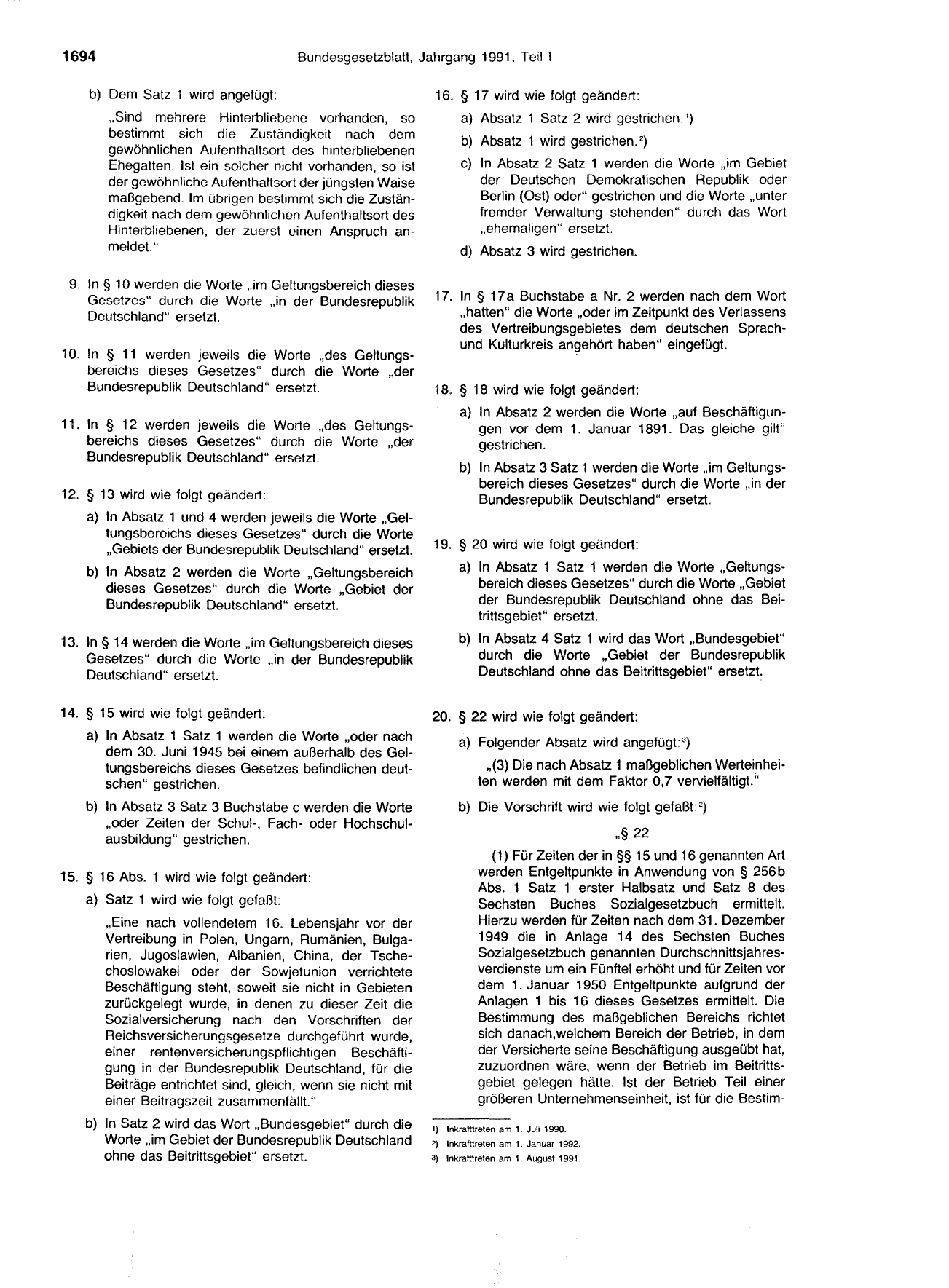 BGBl. 1991, Seite 1694 — Originalseite als Abbildung