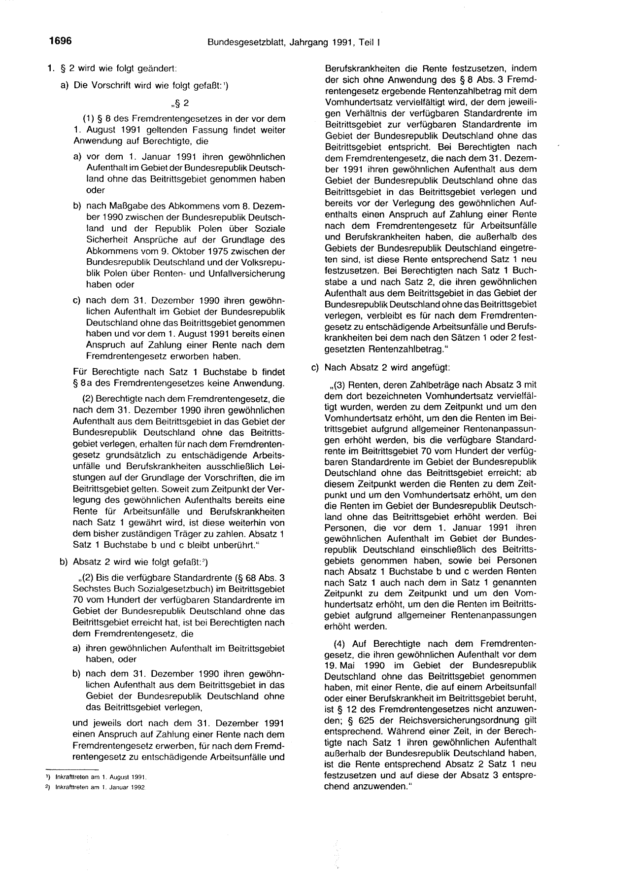 BGBl. 1991, Seite 1696 — Originalseite als Abbildung