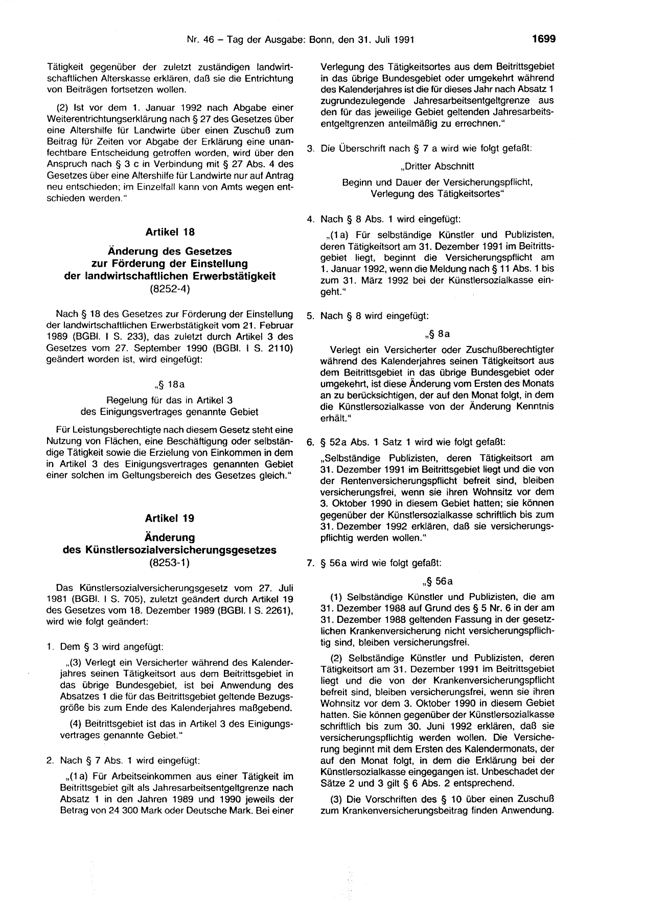 BGBl. 1991, Seite 1699 — Originalseite als Abbildung