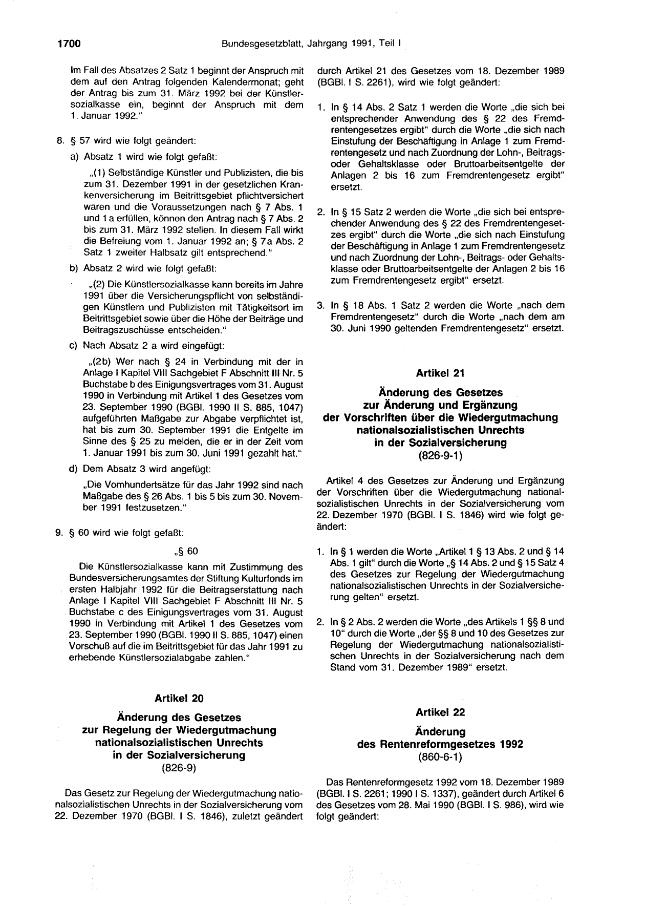 BGBl. 1991, Seite 1700 — Originalseite als Abbildung