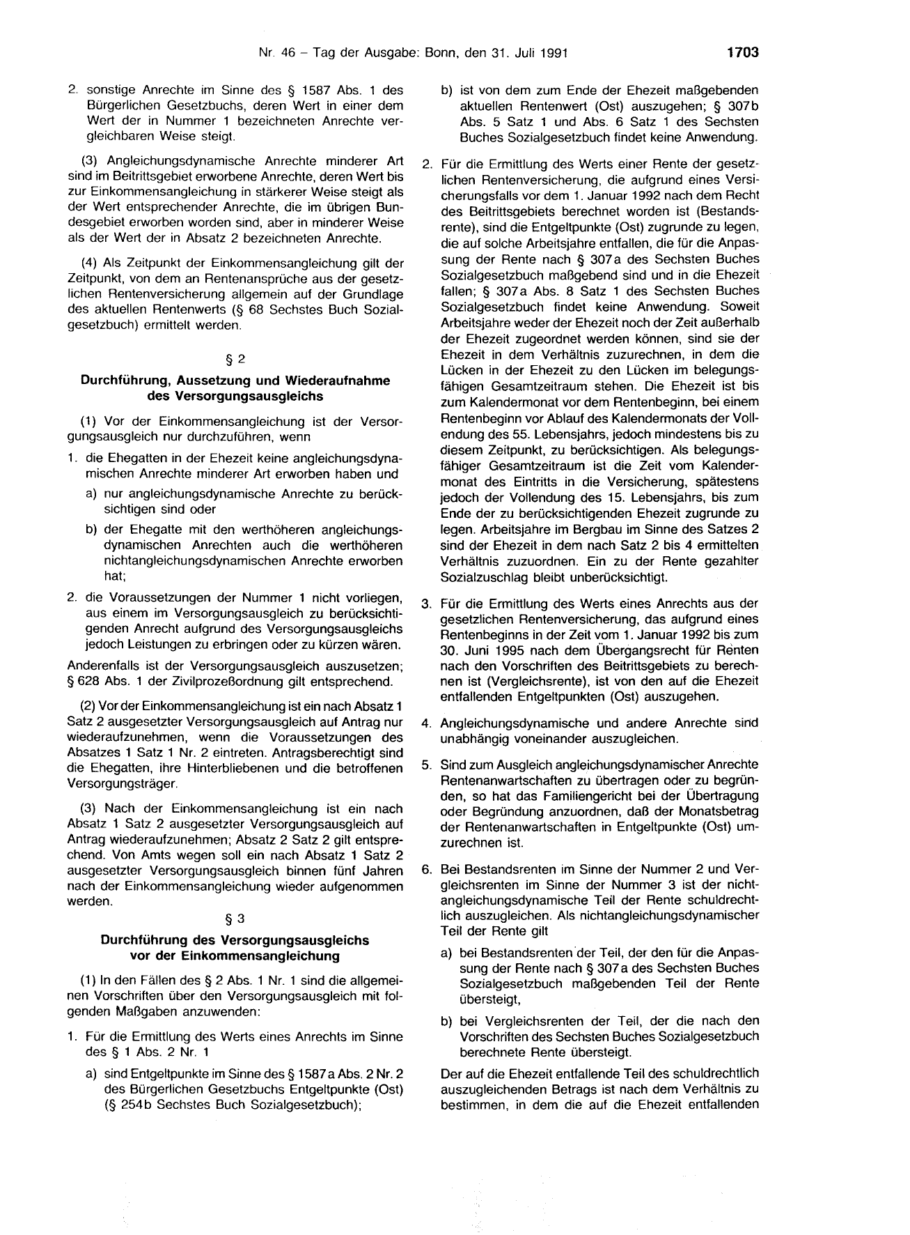 BGBl. 1991, Seite 1703 — Originalseite als Abbildung