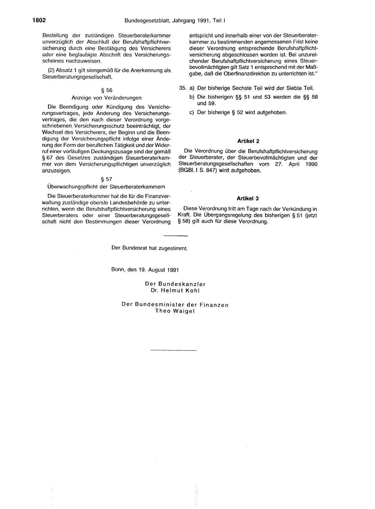 BGBl. 1991, Seite 1802 — Originalseite als Abbildung