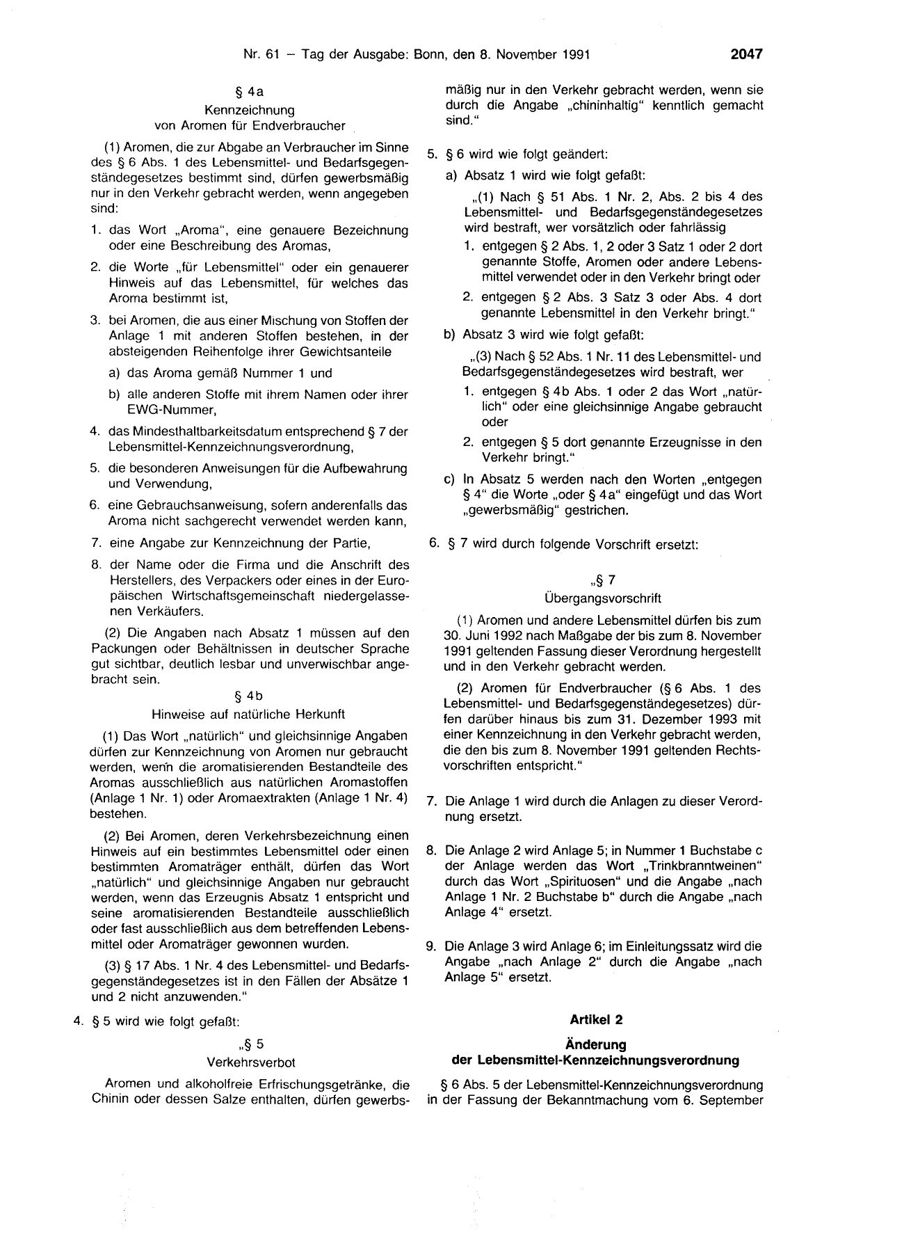 BGBl. 1991, Seite 2047 — Originalseite als Abbildung