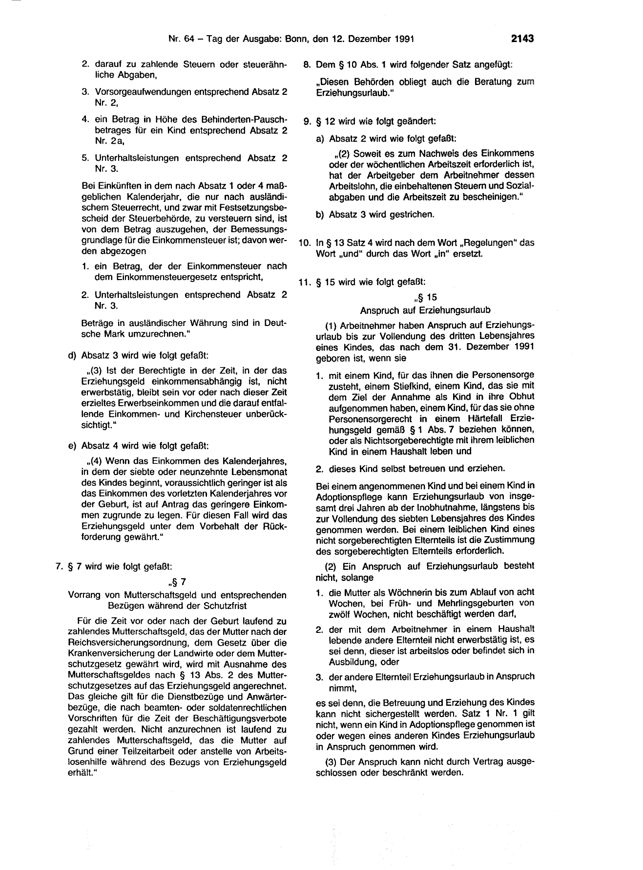 BGBl. 1991, Seite 2143 — Originalseite als Abbildung