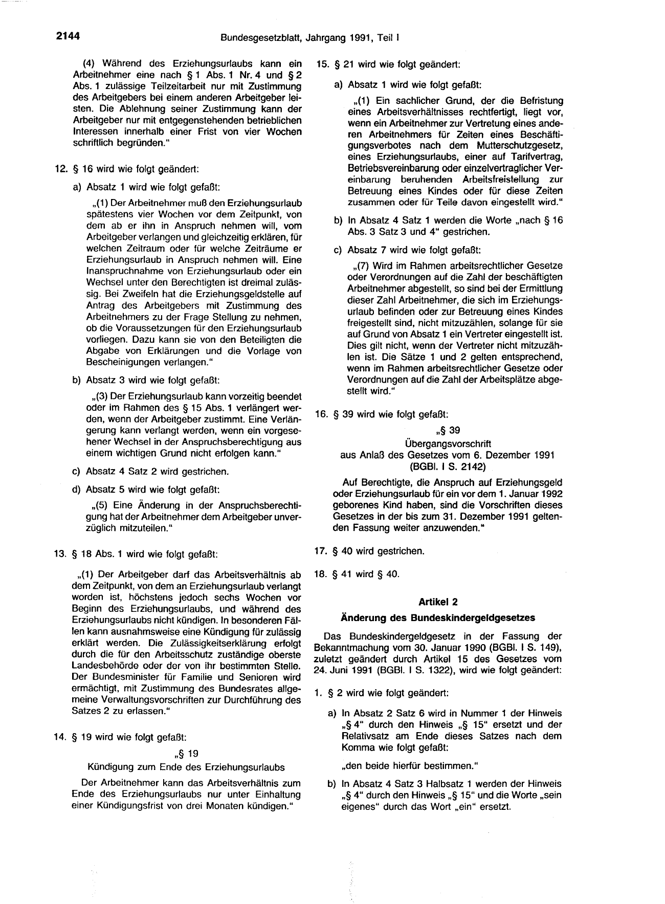 BGBl. 1991, Seite 2144 — Originalseite als Abbildung