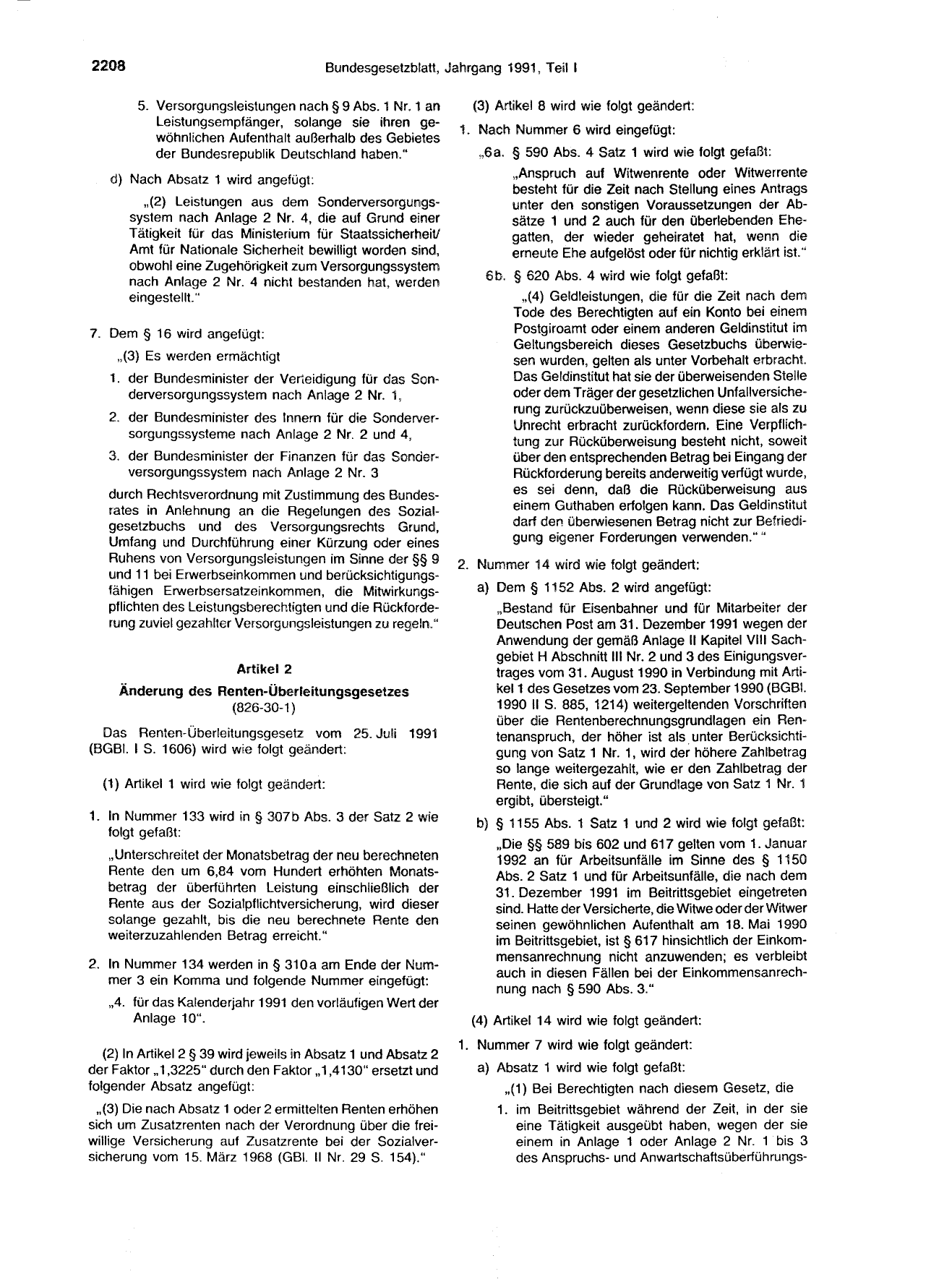 BGBl. 1991, Seite 2208 — Originalseite als Abbildung