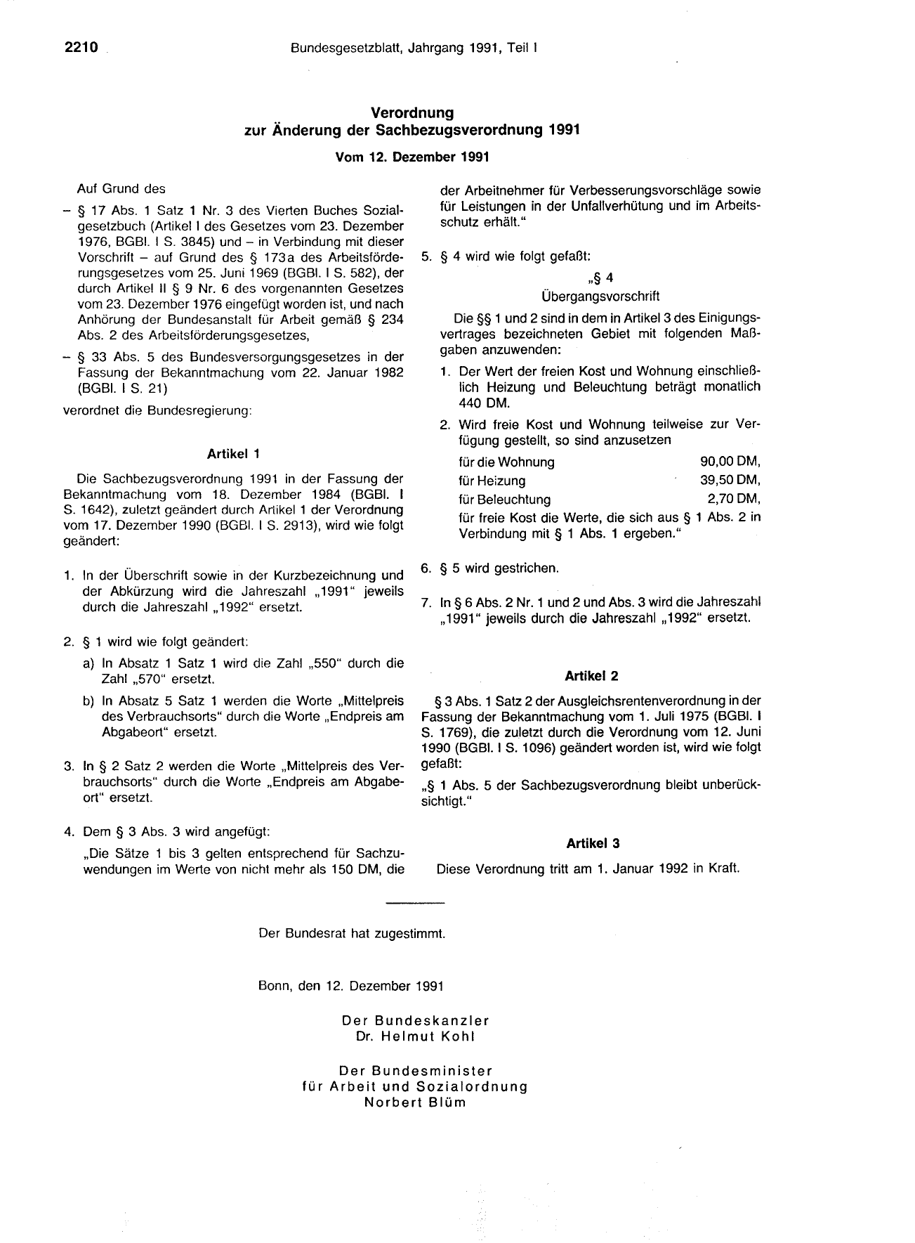 BGBl. 1991, Seite 2210 — Originalseite als Abbildung