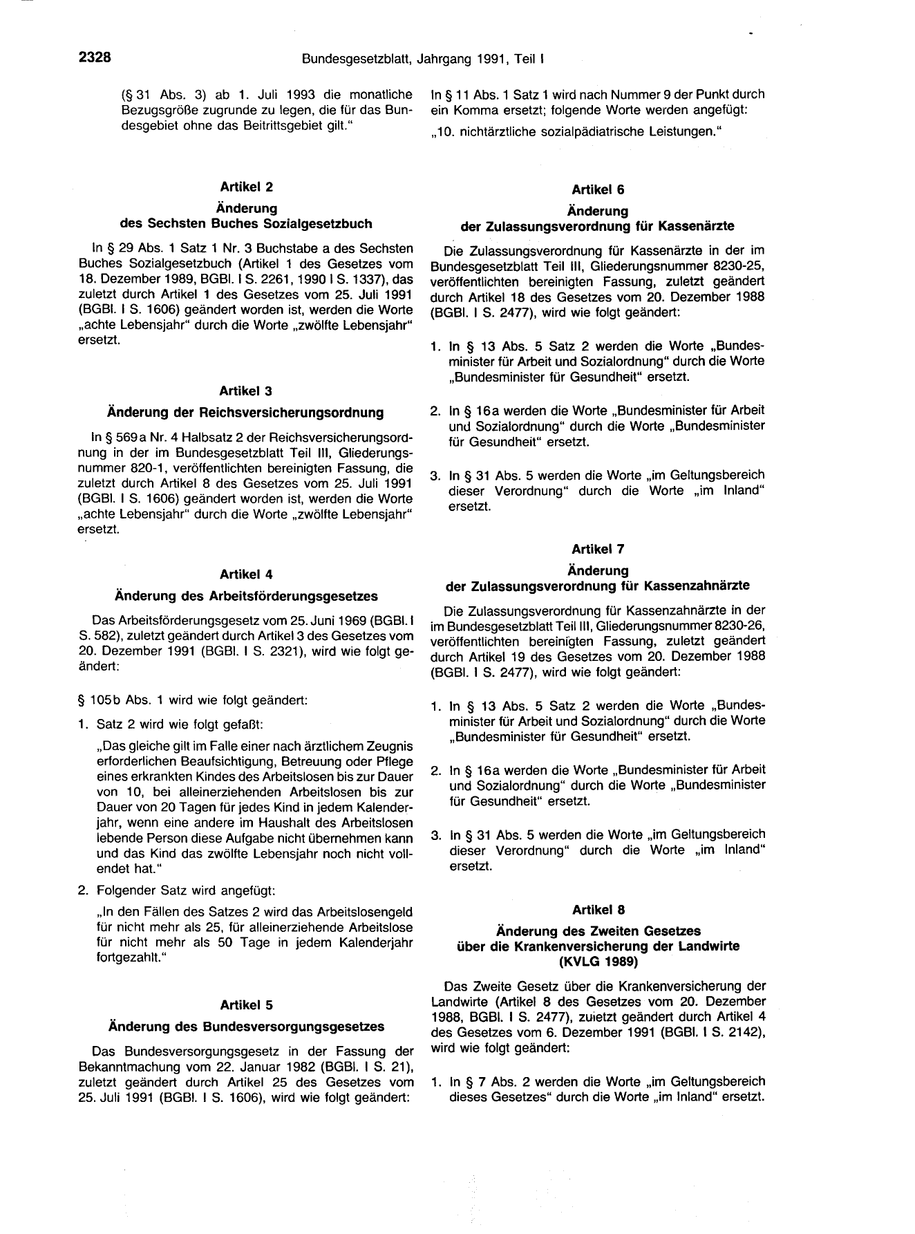 BGBl. 1991, Seite 2328 — Originalseite als Abbildung