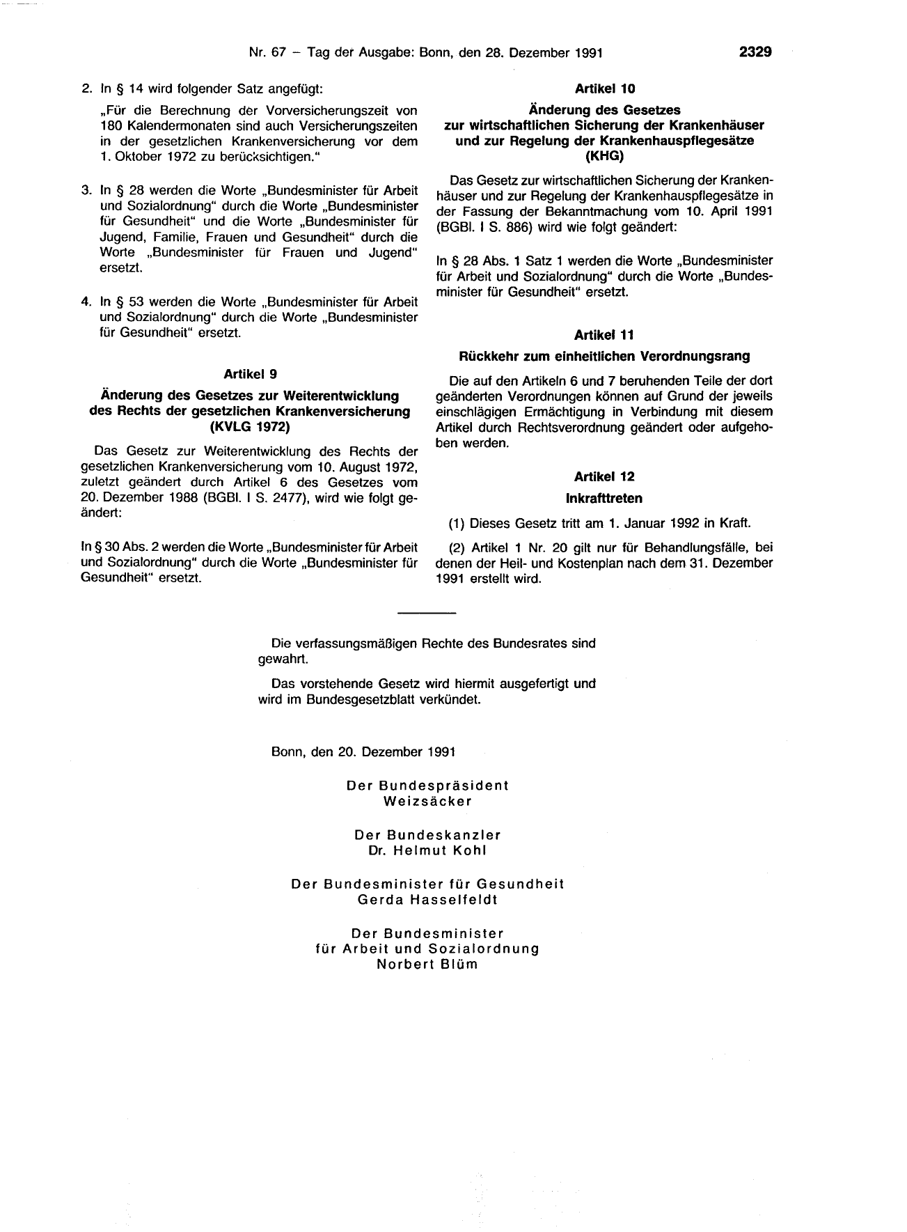 BGBl. 1991, Seite 2329 — Originalseite als Abbildung
