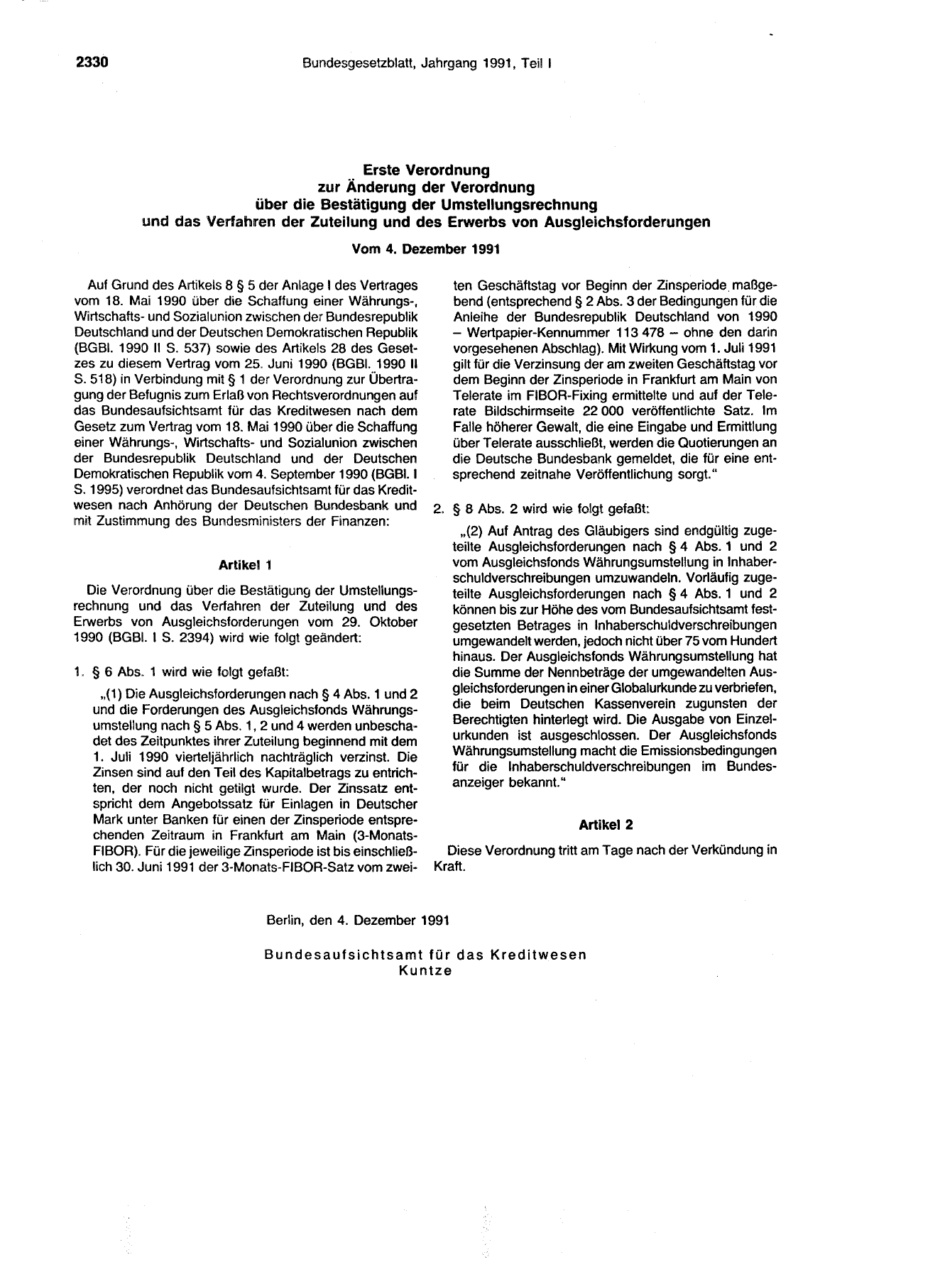 BGBl. 1991, Seite 2330 — Originalseite als Abbildung