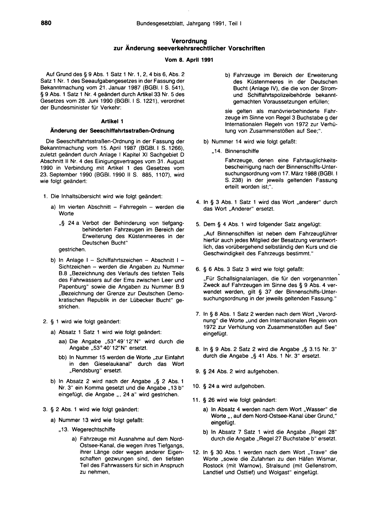 BGBl. 1991, Seite 880 — Originalseite als Abbildung
