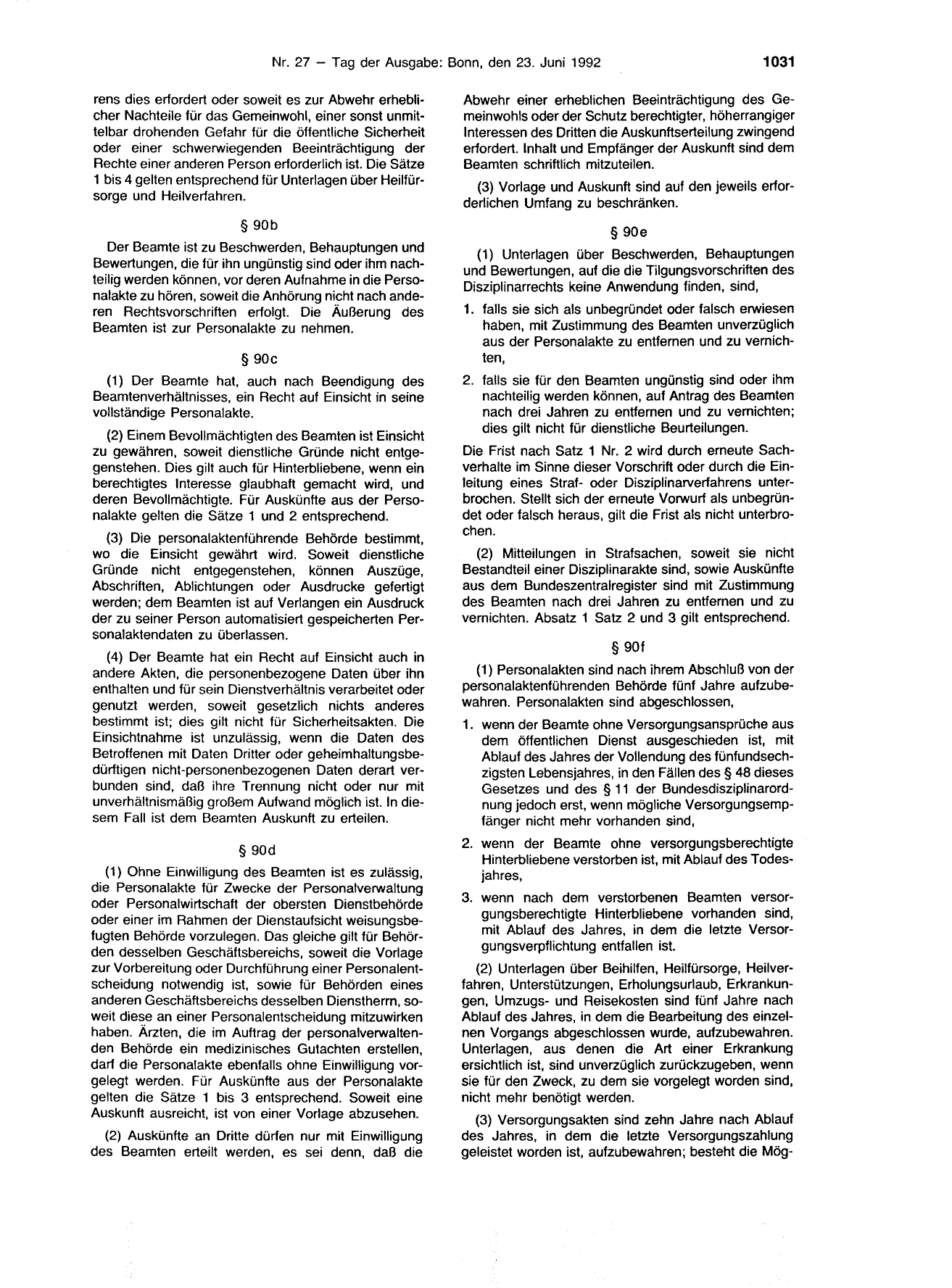 BGBl. 1992, Seite 1031 — Originalseite als Abbildung