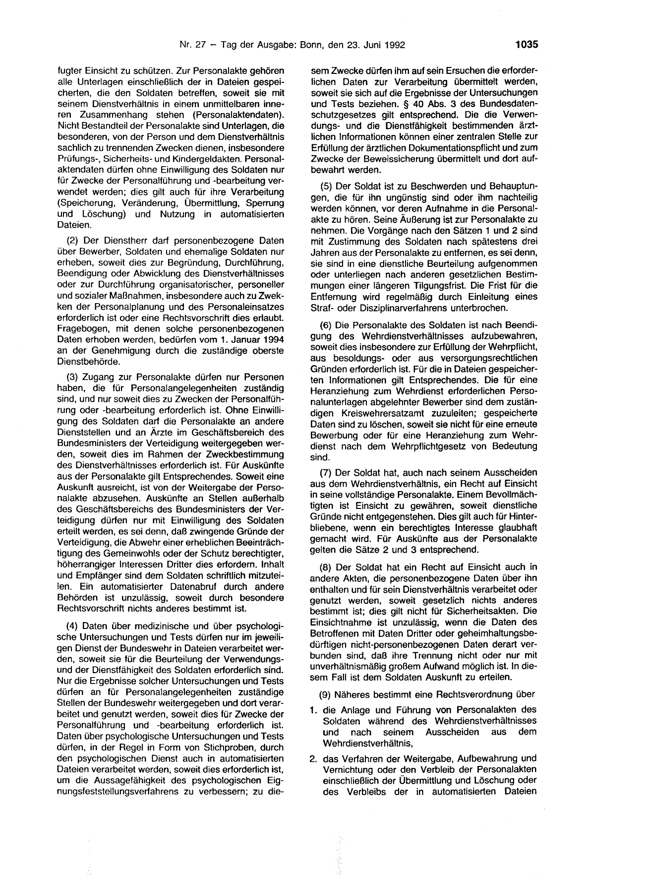 BGBl. 1992, Seite 1035 — Originalseite als Abbildung
