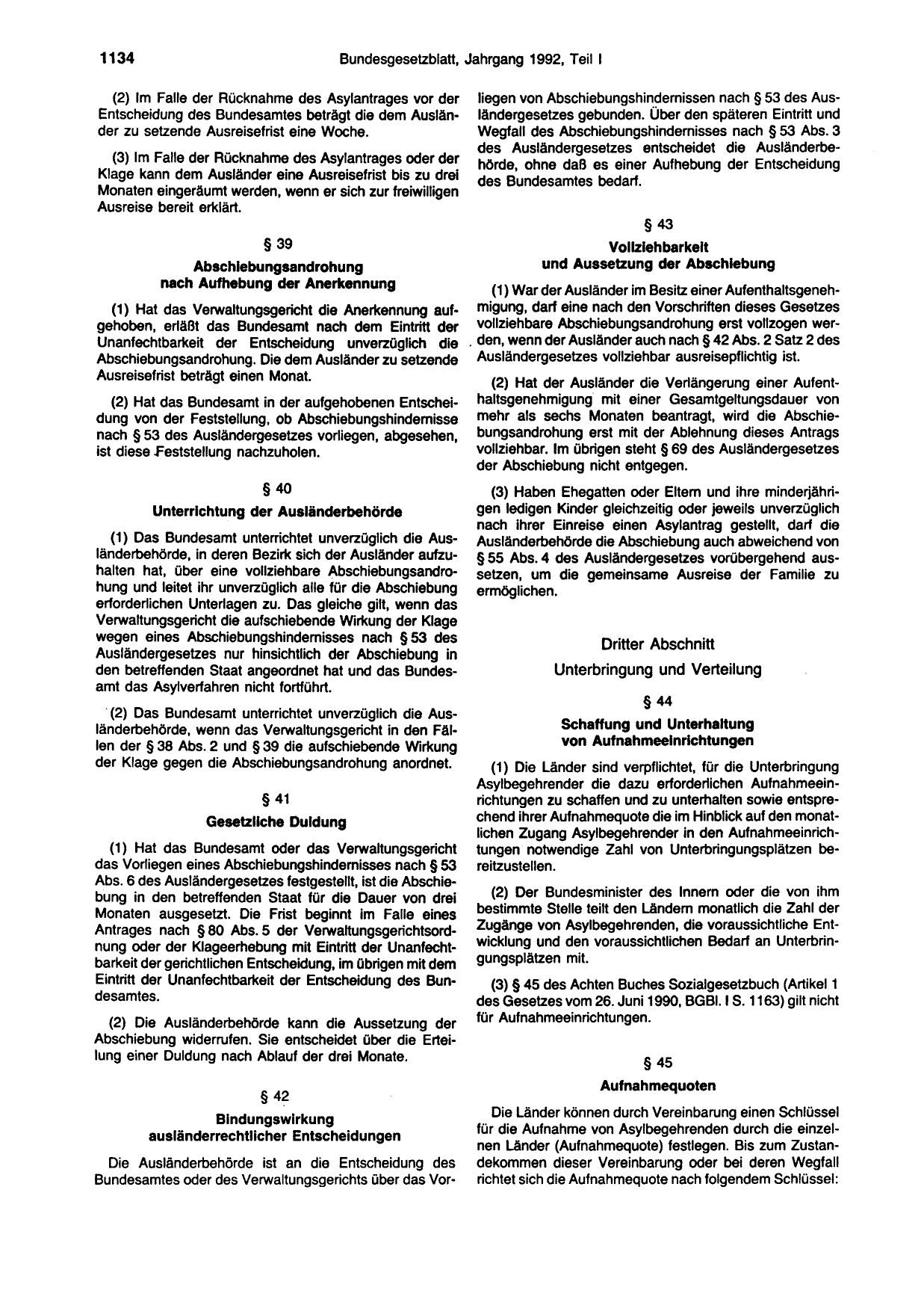 BGBl. 1992, Seite 1134 — Originalseite als Abbildung