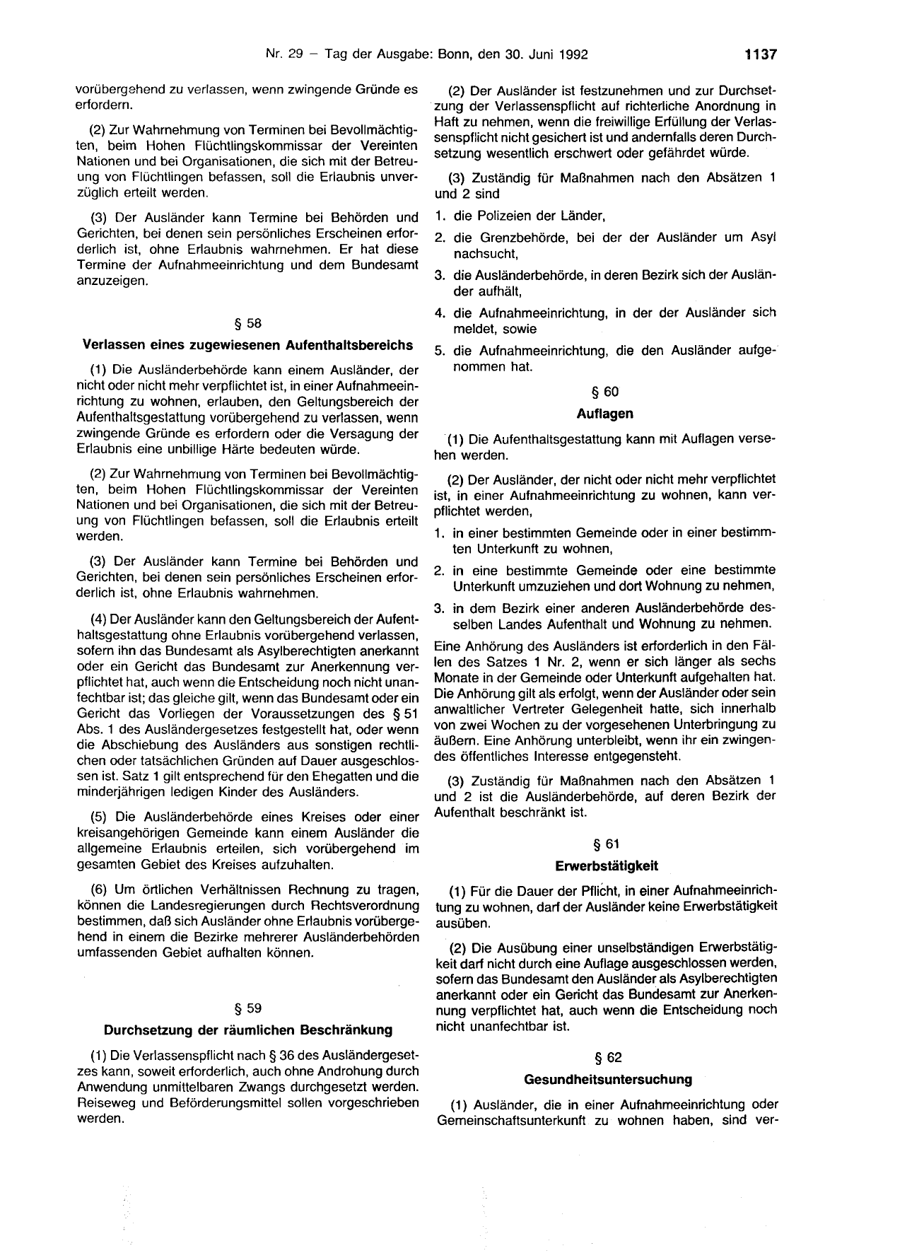 BGBl. 1992, Seite 1137 — Originalseite als Abbildung