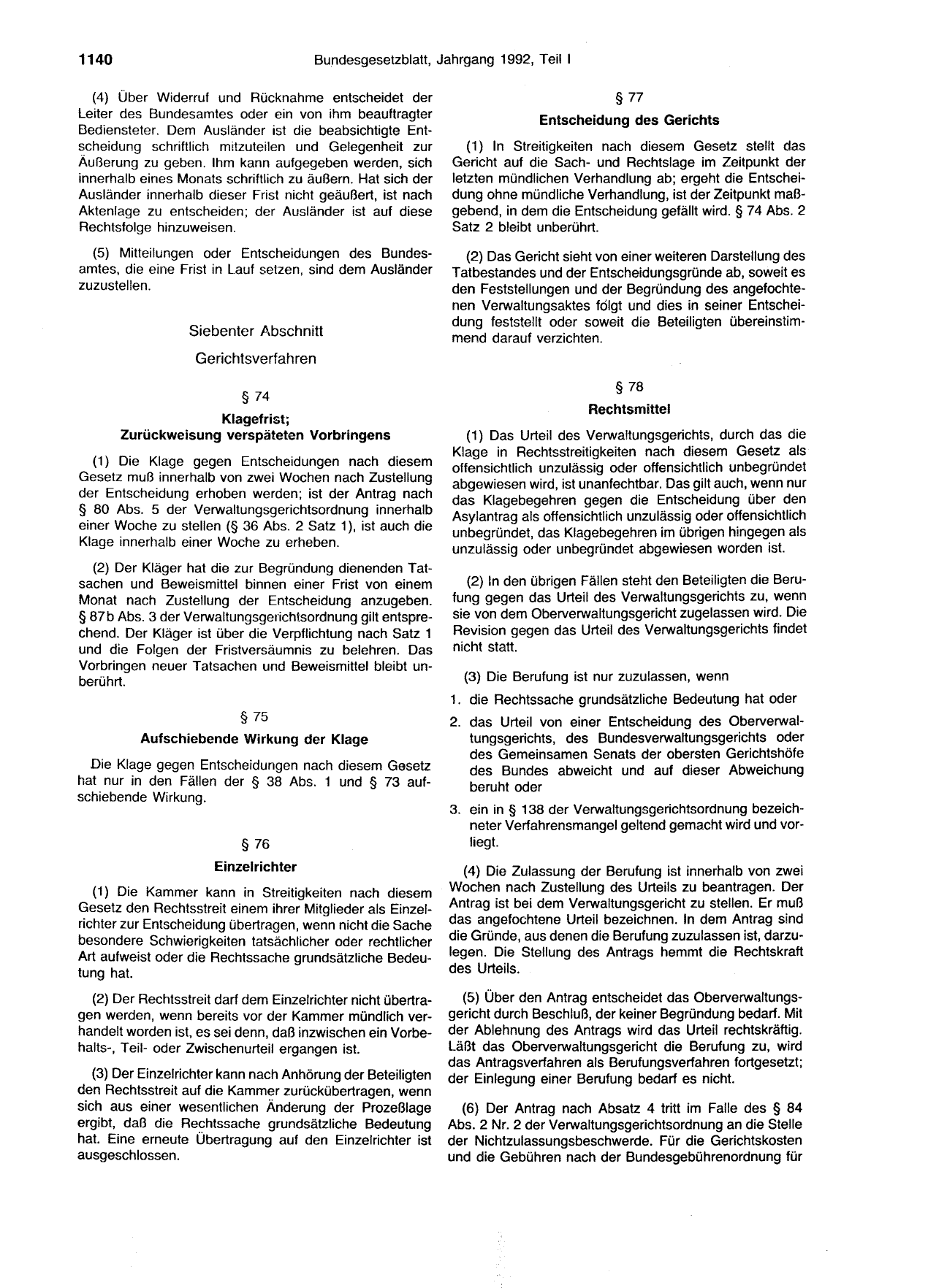 BGBl. 1992, Seite 1140 — Originalseite als Abbildung