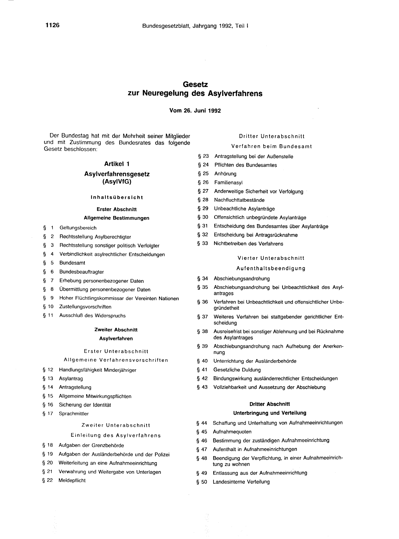 BGBl. 1992, Seite 1126 — Originalseite als Abbildung