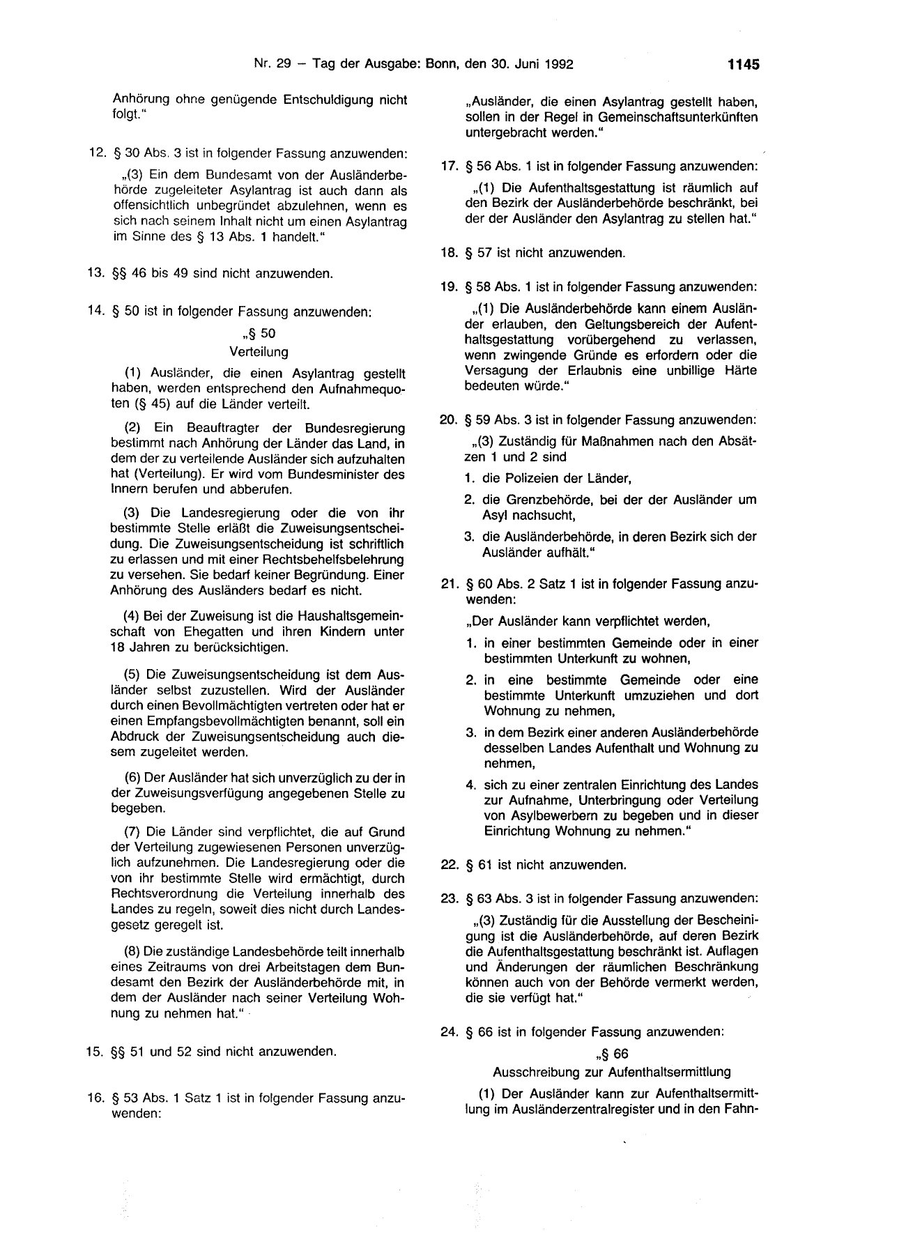 BGBl. 1992, Seite 1145 — Originalseite als Abbildung