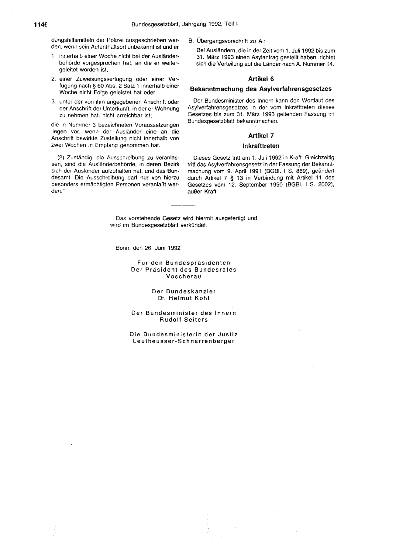 BGBl. 1992, Seite 1146 — Originalseite als Abbildung