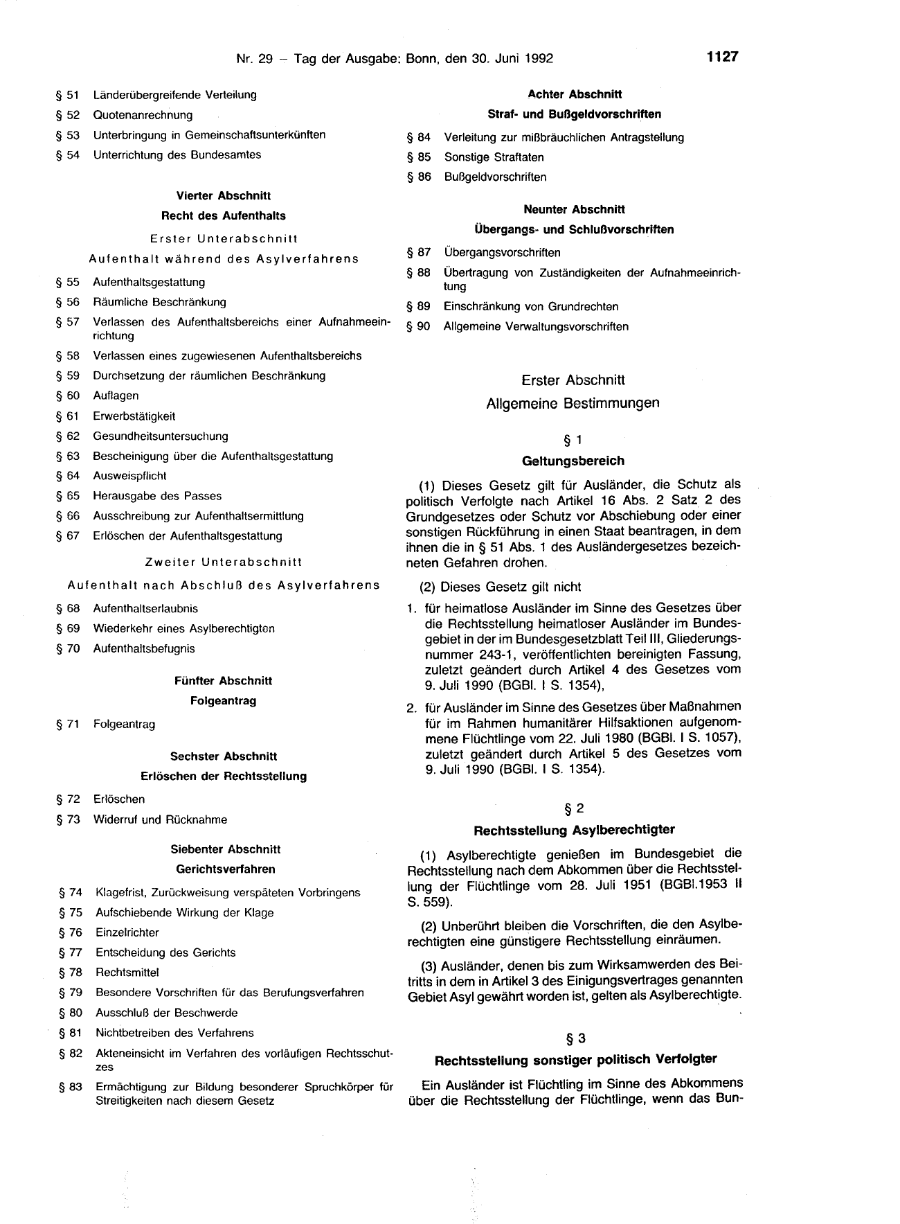 BGBl. 1992, Seite 1127 — Originalseite als Abbildung