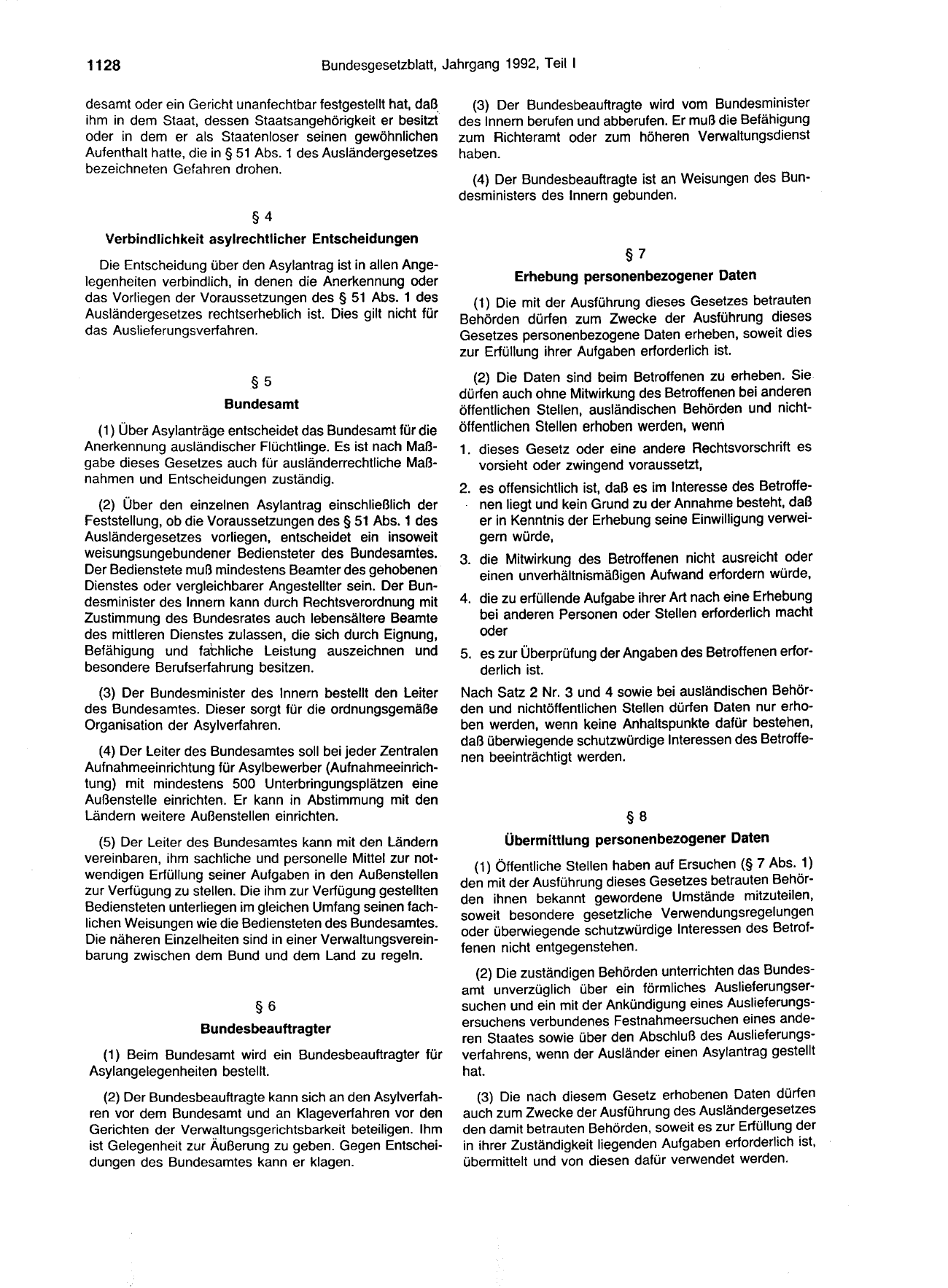BGBl. 1992, Seite 1128 — Originalseite als Abbildung