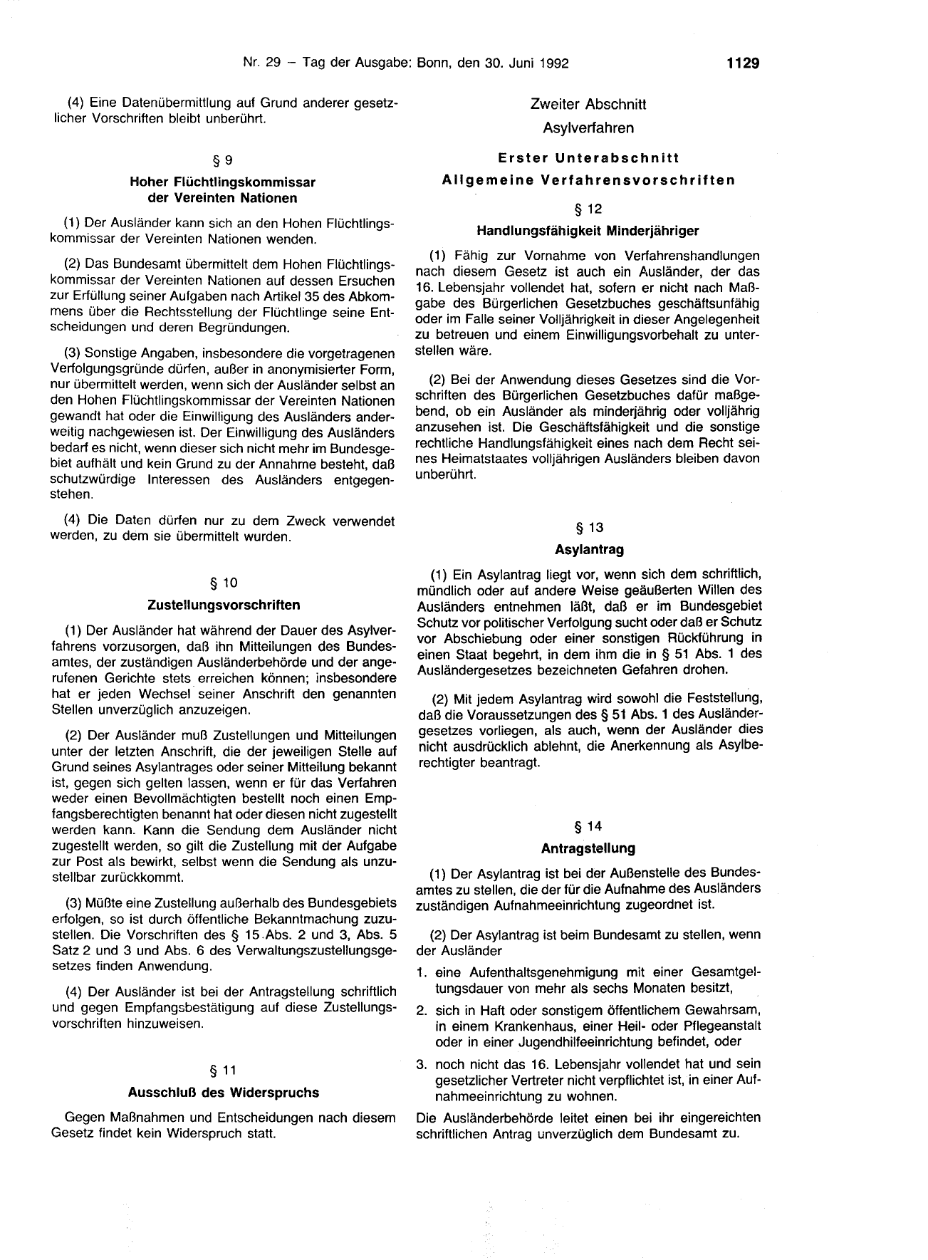 BGBl. 1992, Seite 1129 — Originalseite als Abbildung