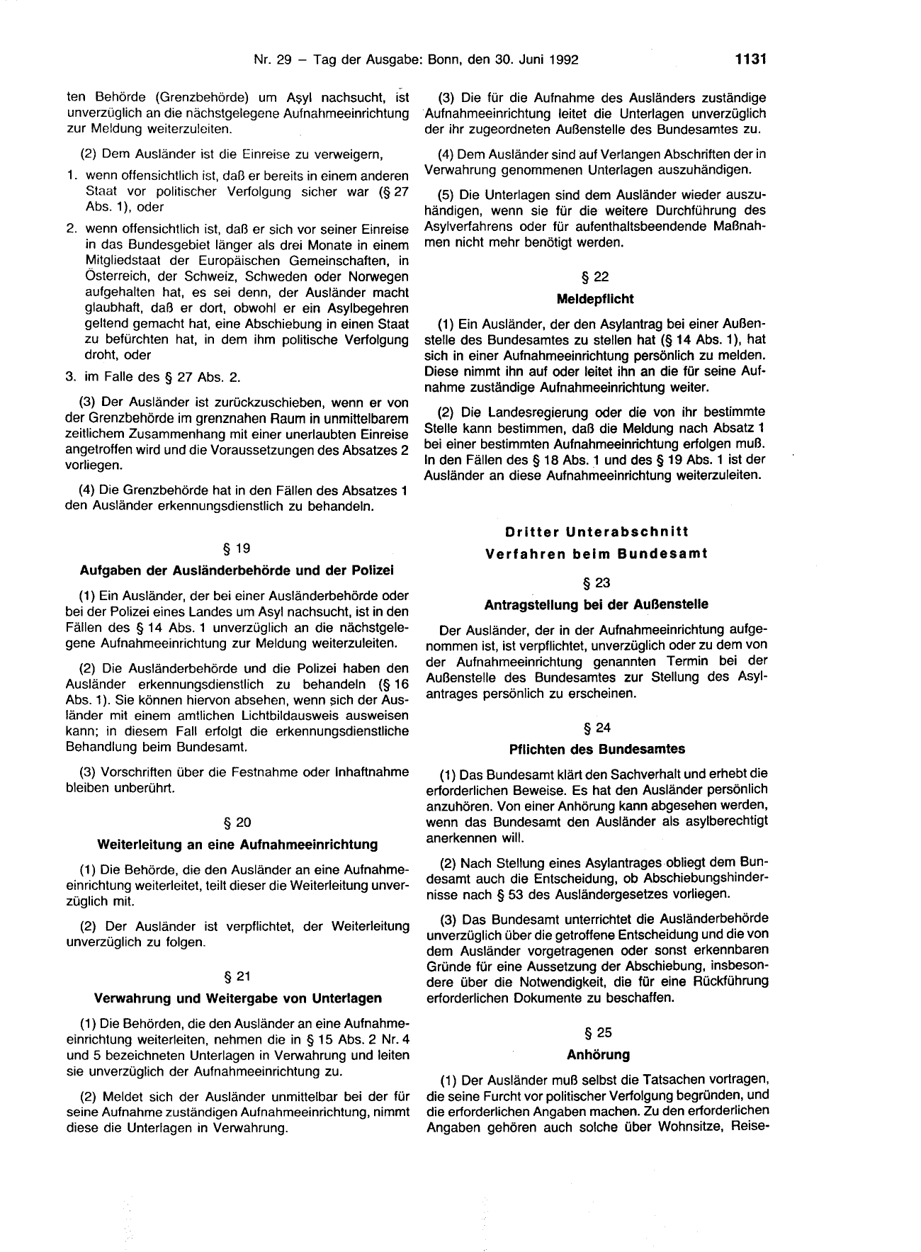 BGBl. 1992, Seite 1131 — Originalseite als Abbildung