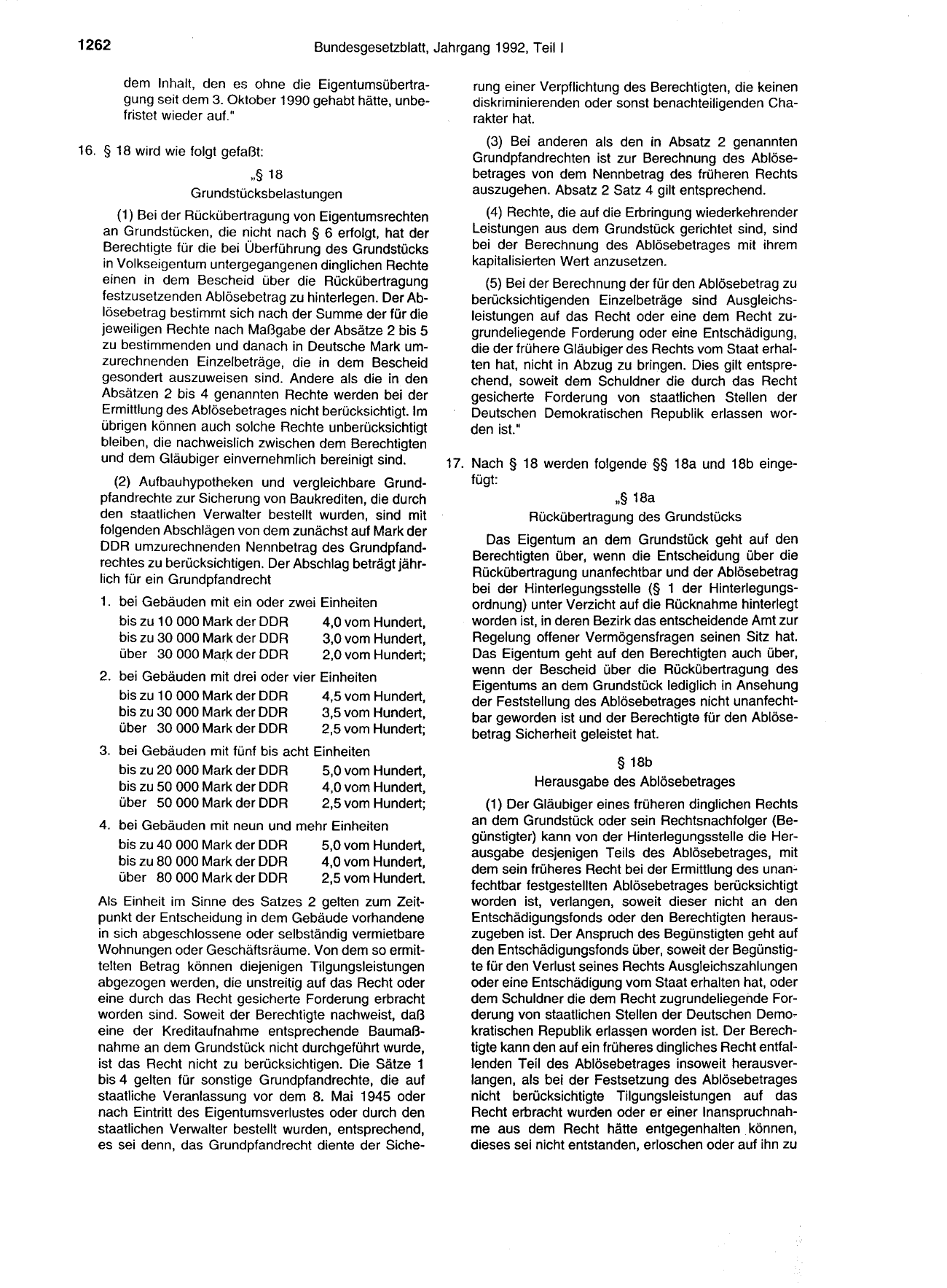 BGBl. 1992, Seite 1262 — Originalseite als Abbildung