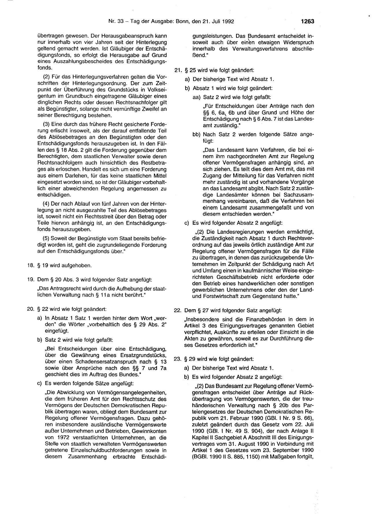 BGBl. 1992, Seite 1263 — Originalseite als Abbildung