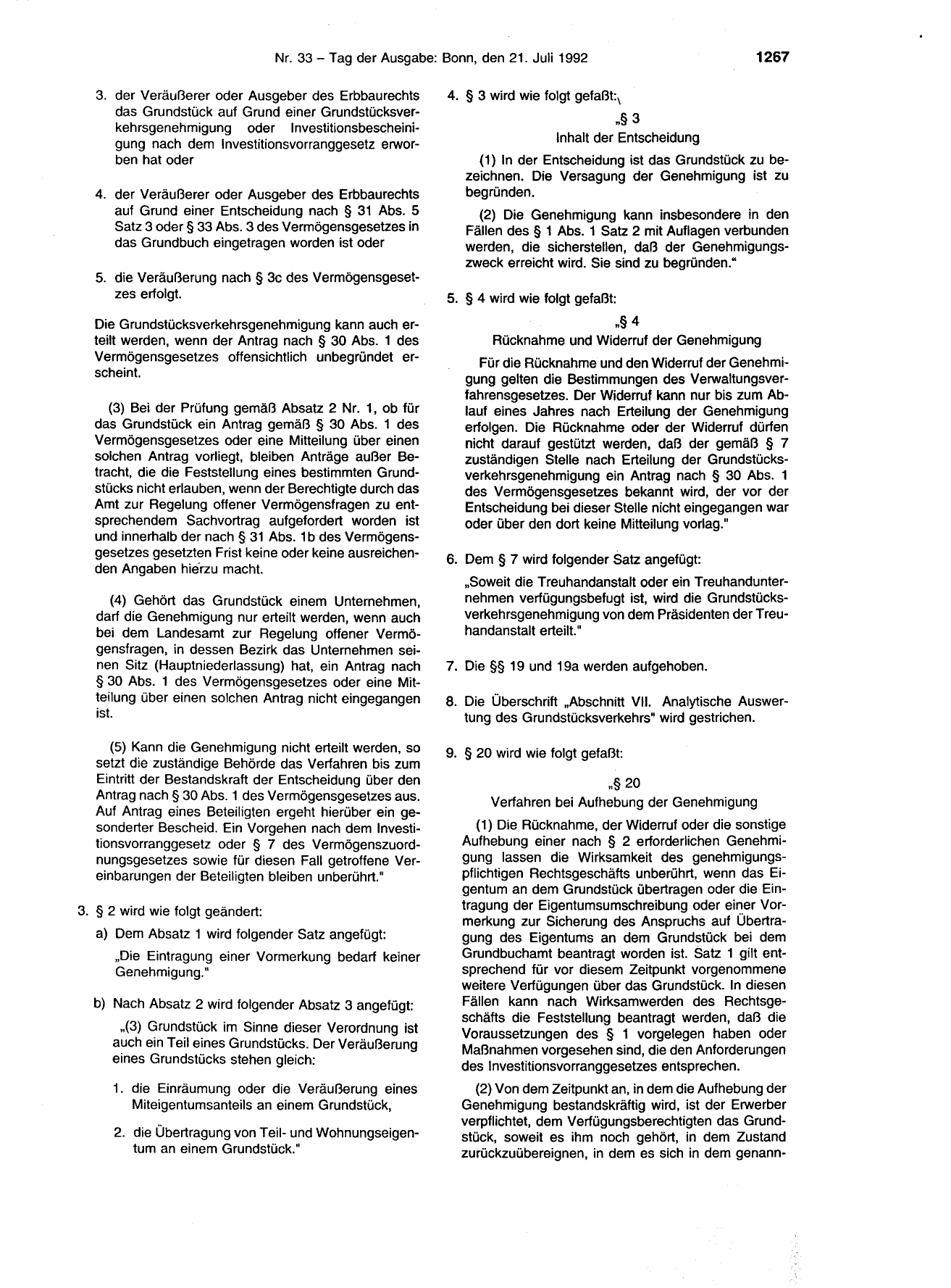 BGBl. 1992, Seite 1267 — Originalseite als Abbildung