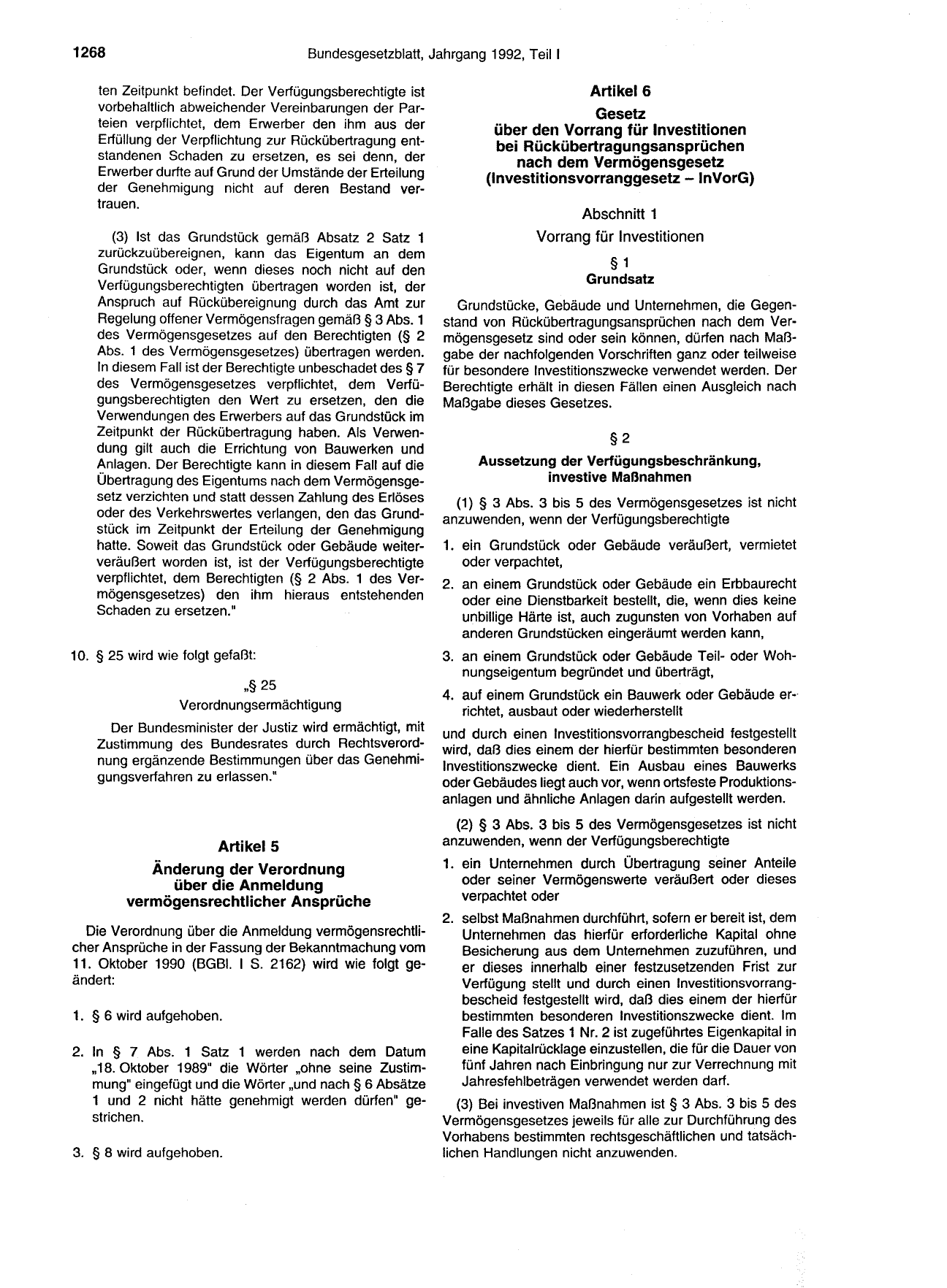 BGBl. 1992, Seite 1268 — Originalseite als Abbildung