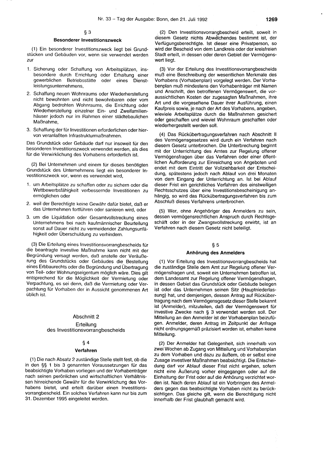 BGBl. 1992, Seite 1269 — Originalseite als Abbildung