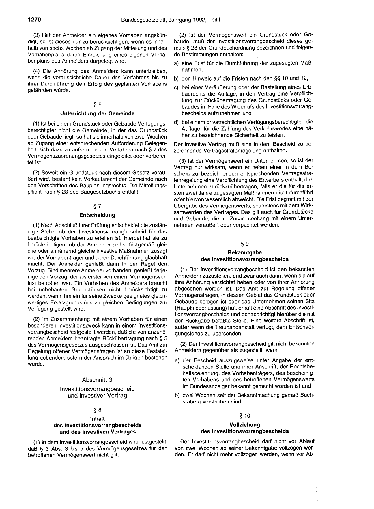 BGBl. 1992, Seite 1270 — Originalseite als Abbildung
