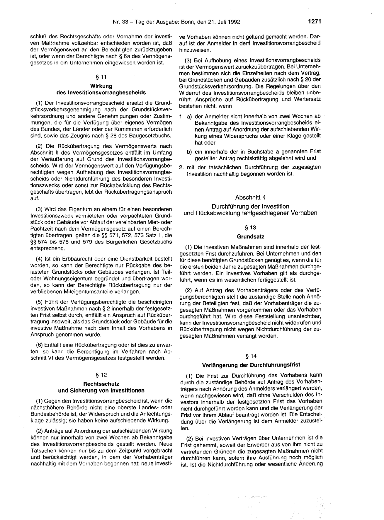 BGBl. 1992, Seite 1271 — Originalseite als Abbildung