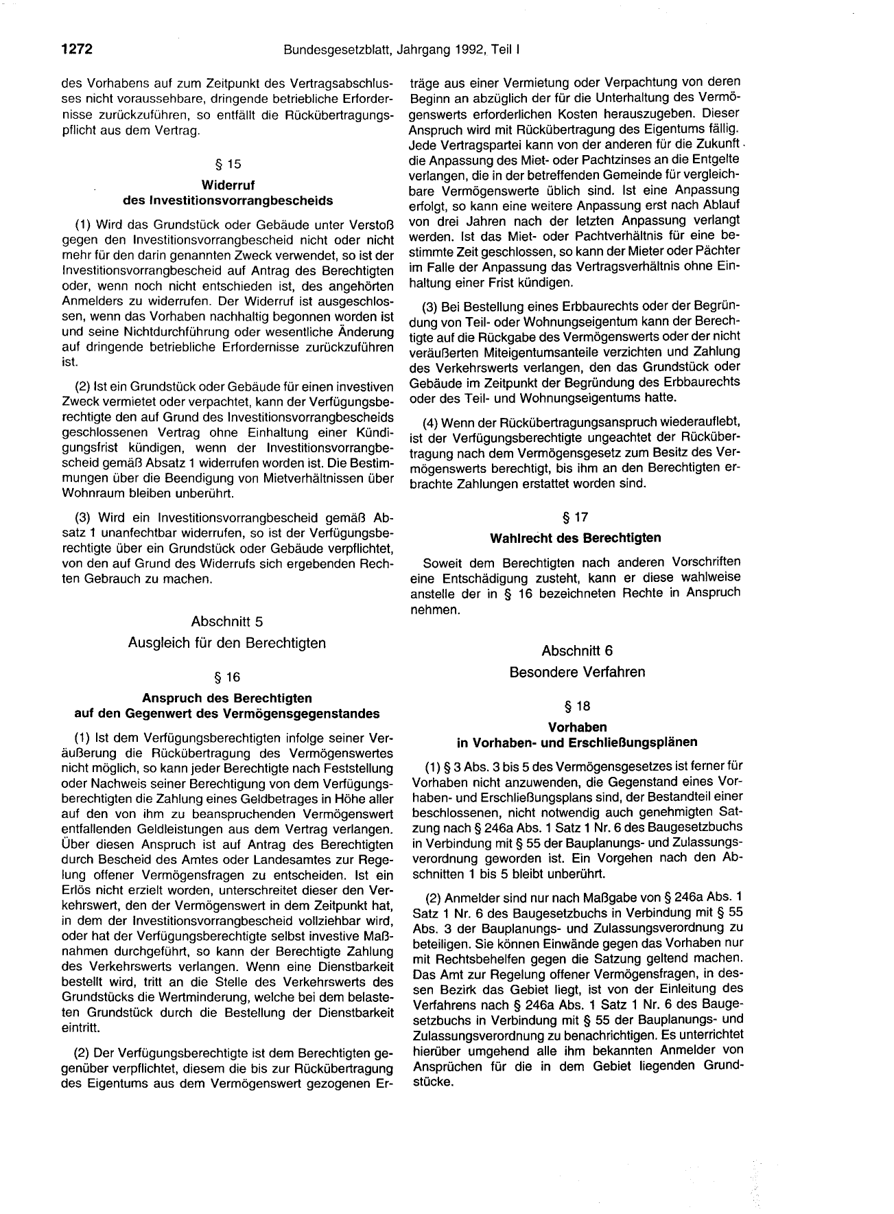 BGBl. 1992, Seite 1272 — Originalseite als Abbildung