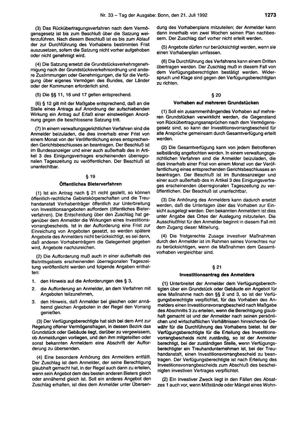 BGBl. 1992, Seite 1273 — Originalseite als Abbildung