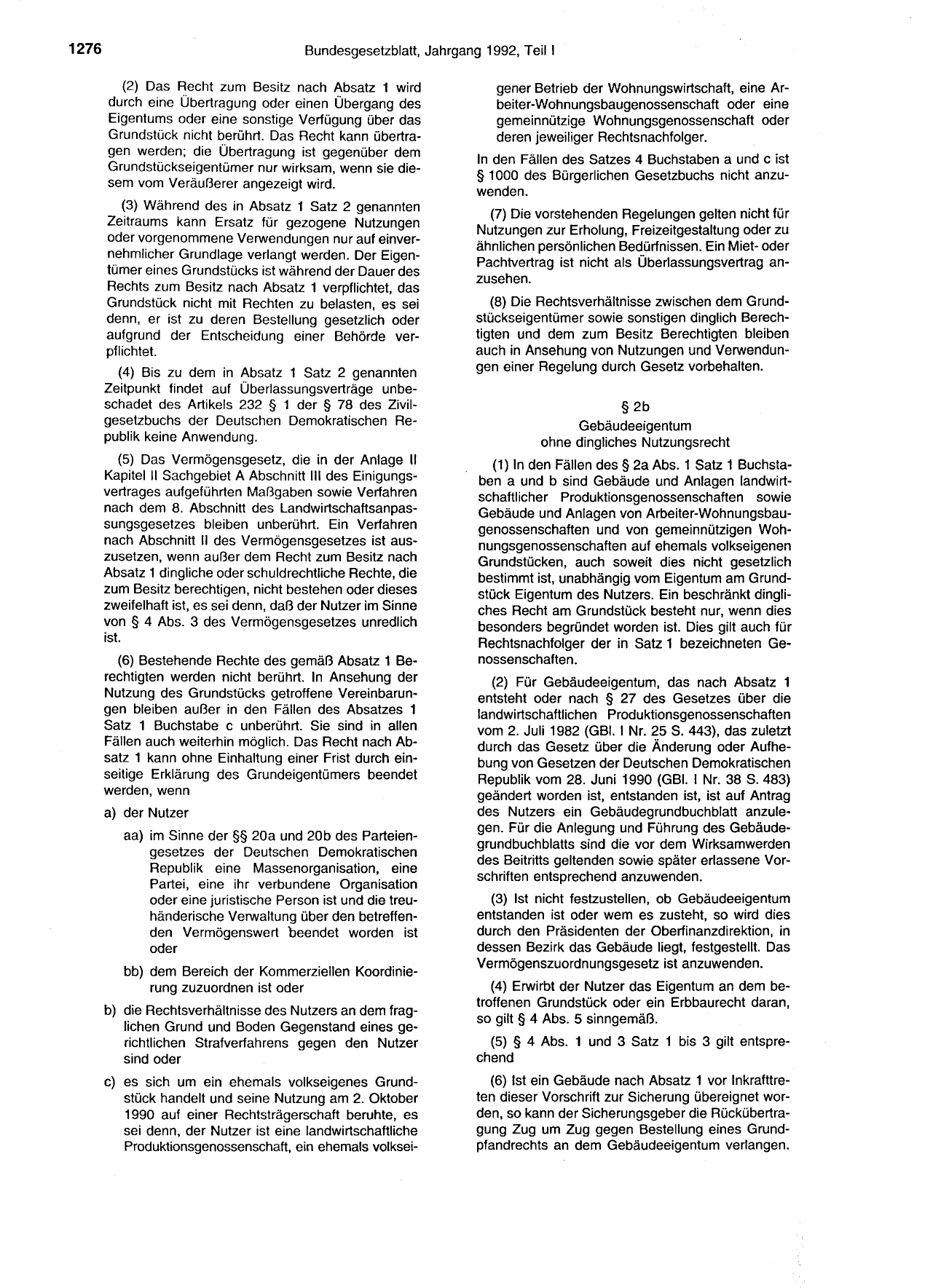 BGBl. 1992, Seite 1276 — Originalseite als Abbildung