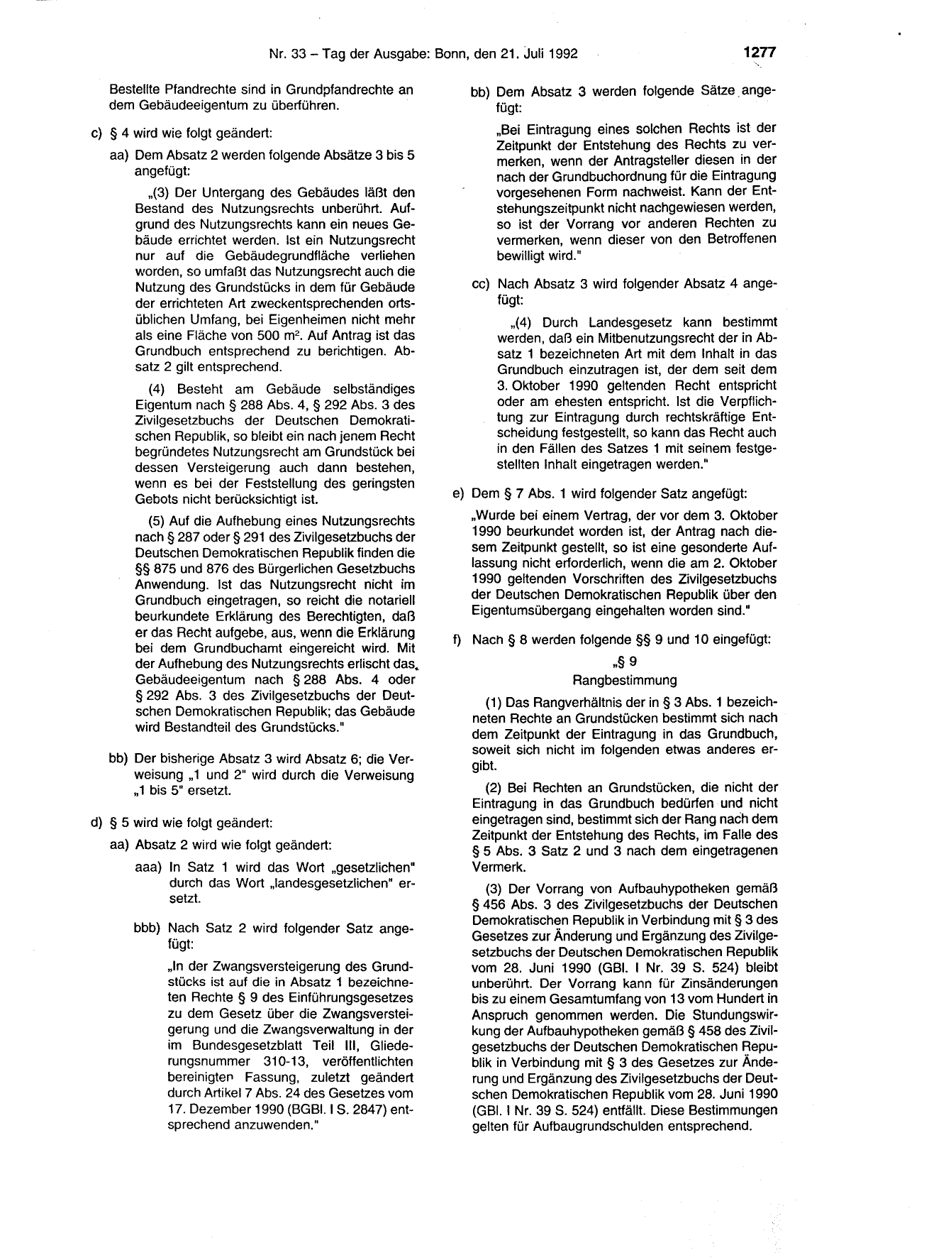 BGBl. 1992, Seite 1277 — Originalseite als Abbildung