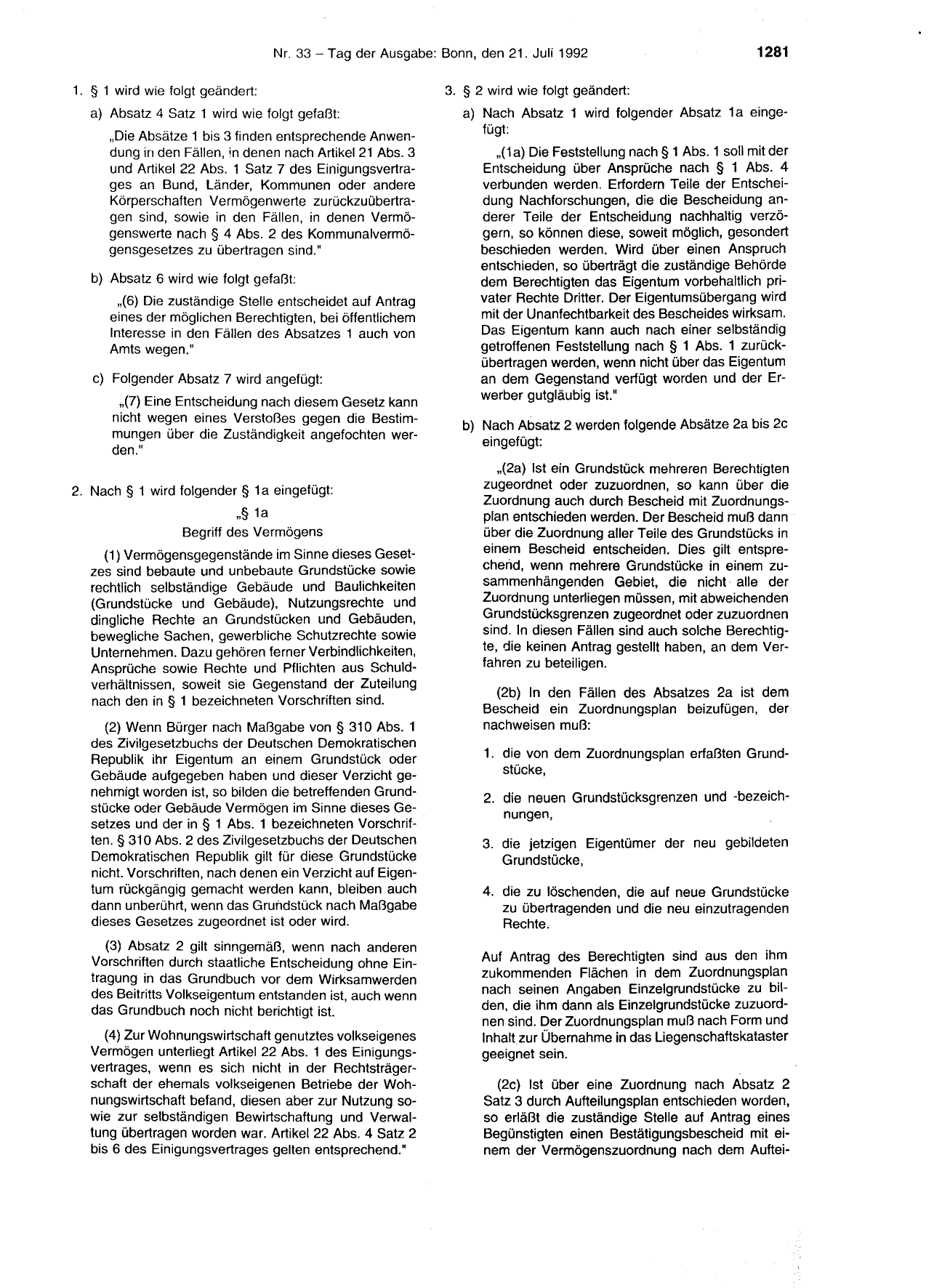 BGBl. 1992, Seite 1281 — Originalseite als Abbildung