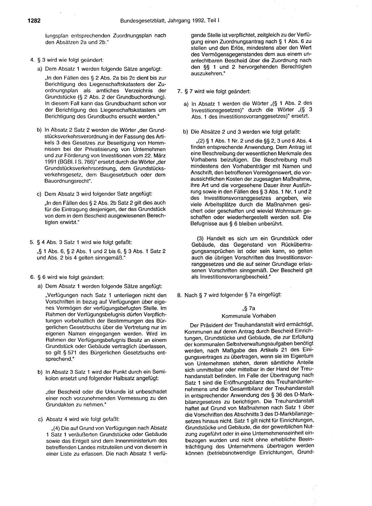 BGBl. 1992, Seite 1282 — Originalseite als Abbildung