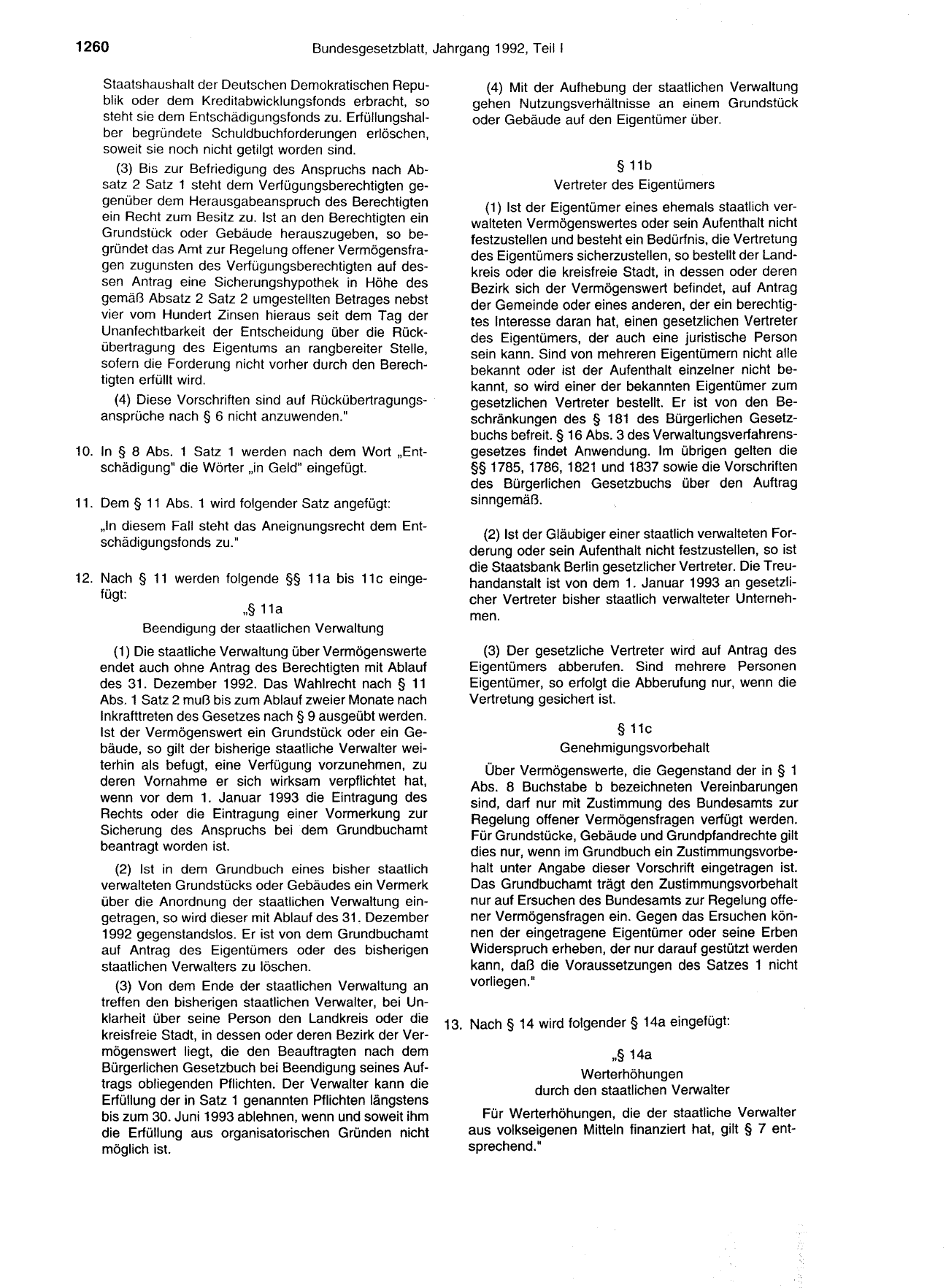 BGBl. 1992, Seite 1260 — Originalseite als Abbildung