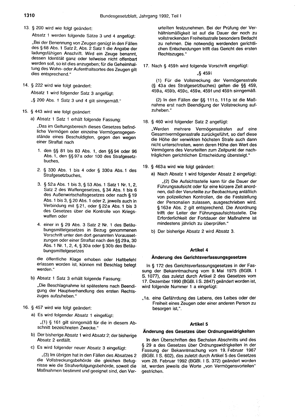 BGBl. 1992, Seite 1310 — Originalseite als Abbildung
