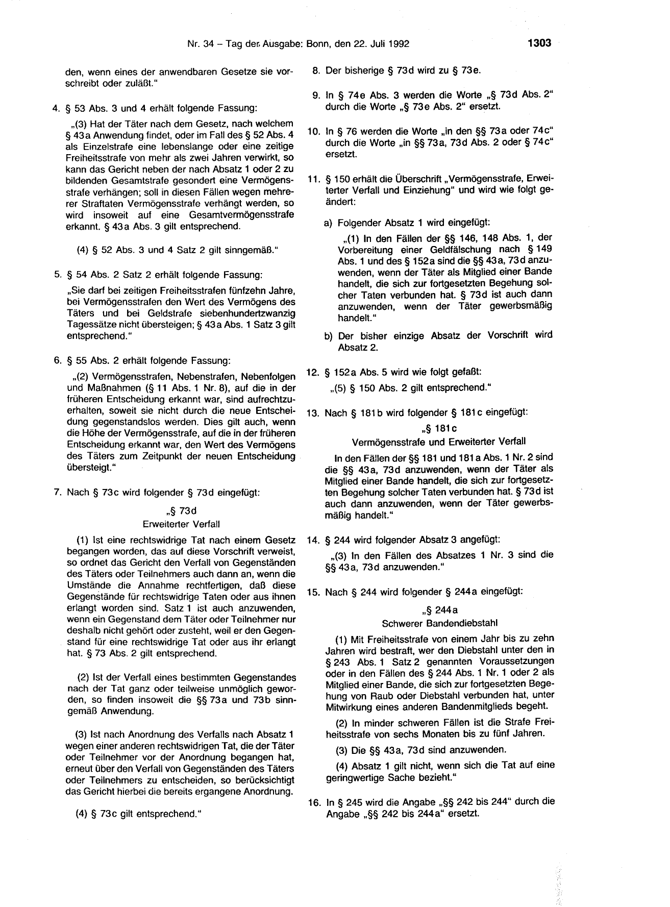 BGBl. 1992, Seite 1303 — Originalseite als Abbildung