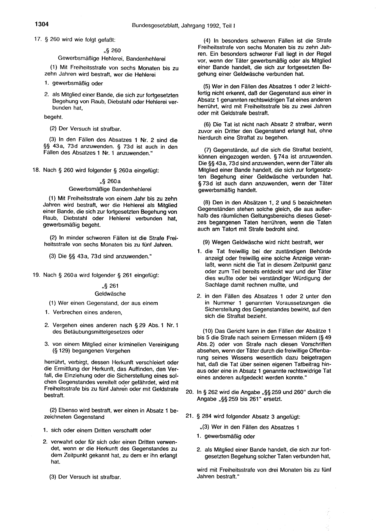 BGBl. 1992, Seite 1304 — Originalseite als Abbildung