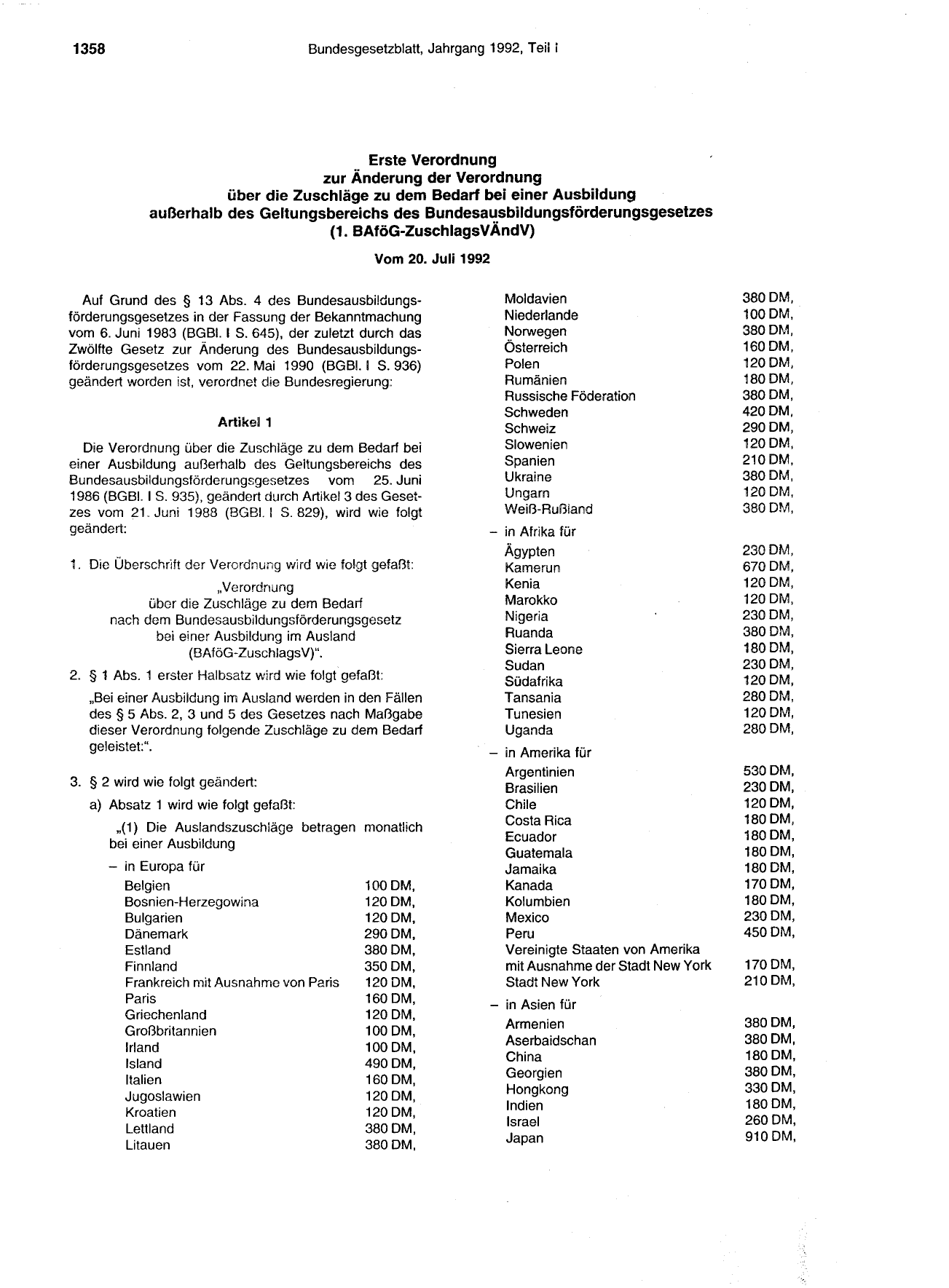 BGBl. 1992, Seite 1358 — Originalseite als Abbildung